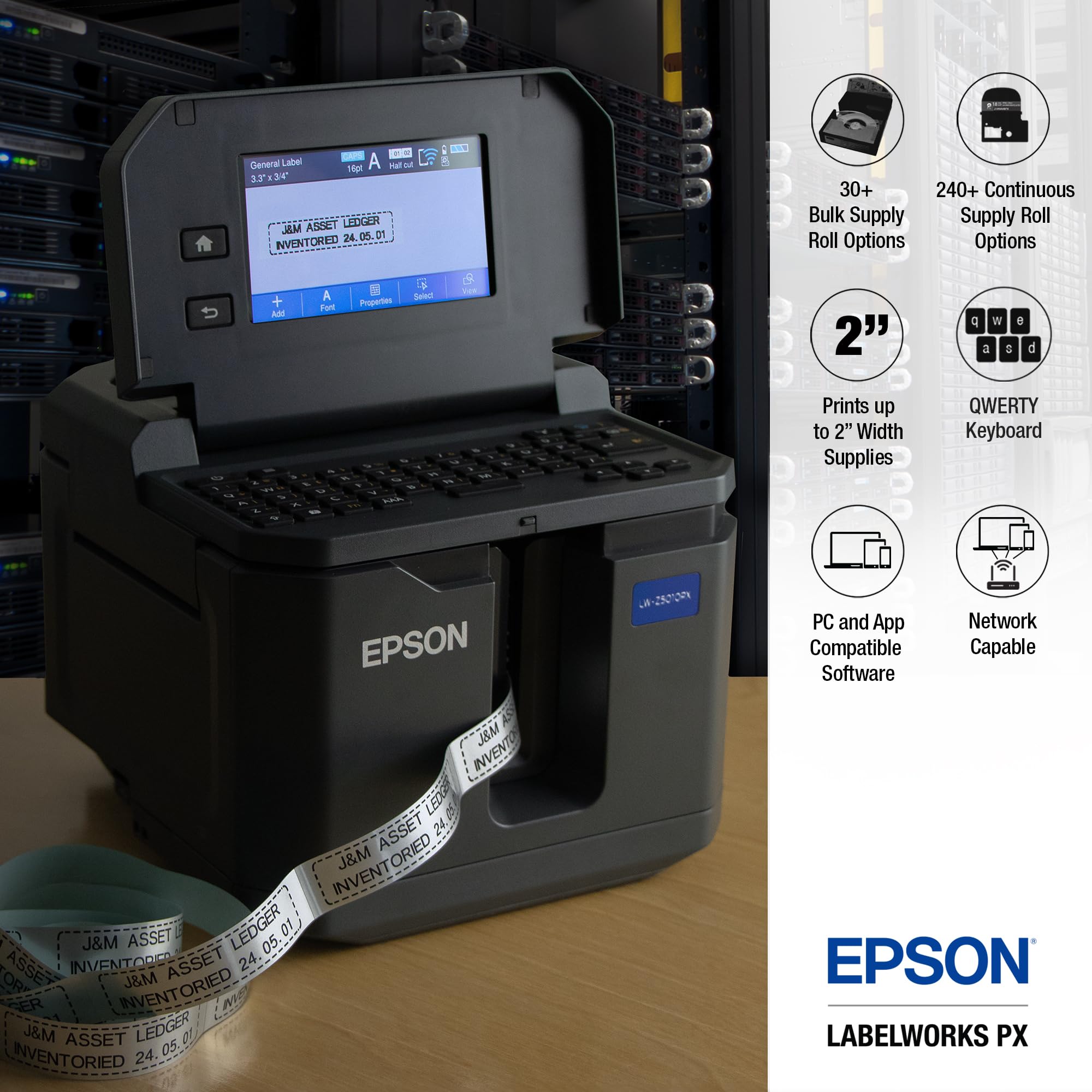 Epson LW-Z5010PX Industrial Label Printer Kit - High-Speed Desktop Label Maker with PX 147' Bulk Rolls & Accessories for Warehouse, Office, and Retail Organization