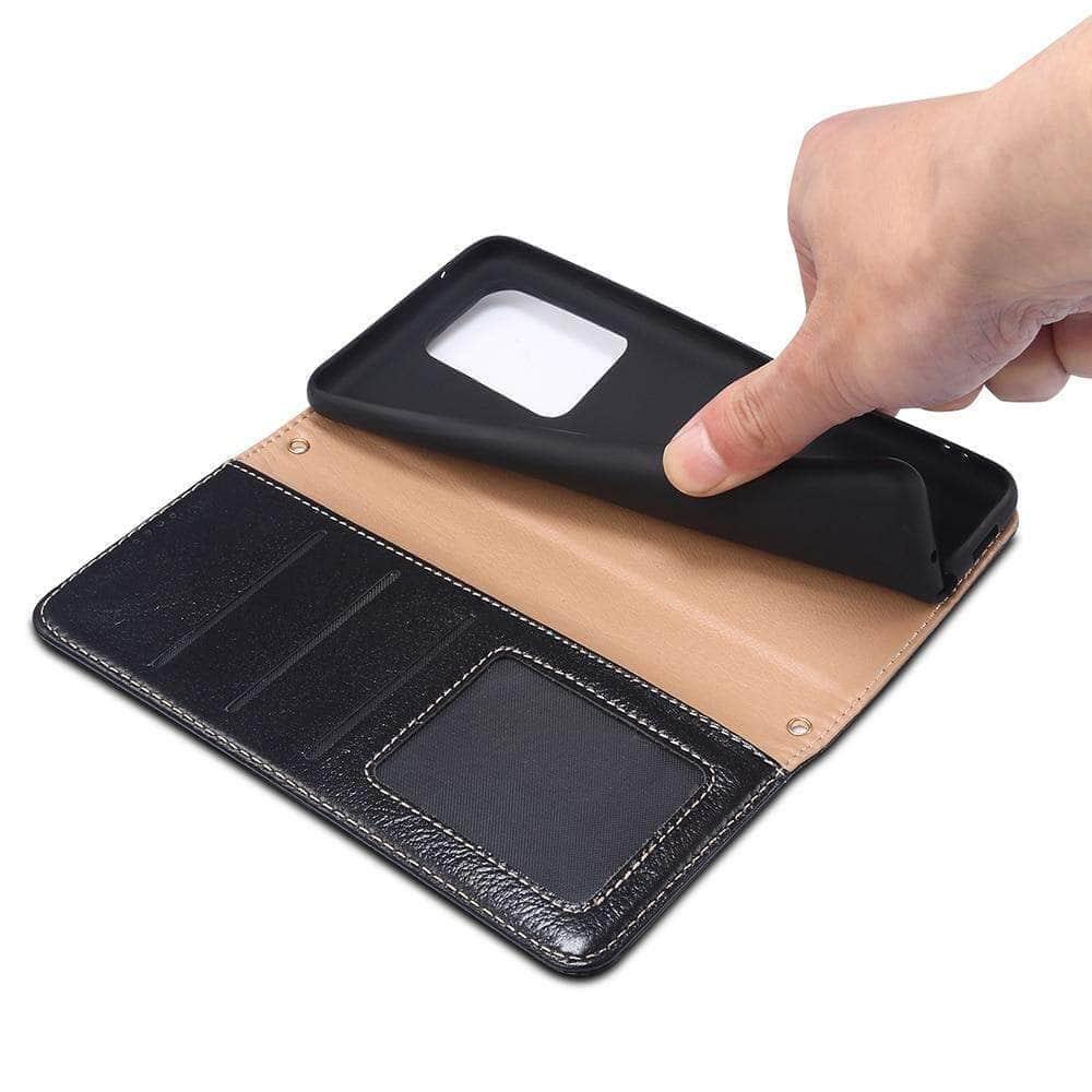 Premium Genuine Leather Flip Phone Case for Samsung Galaxy S Series with Card Slot - Perfect for Business & Travel