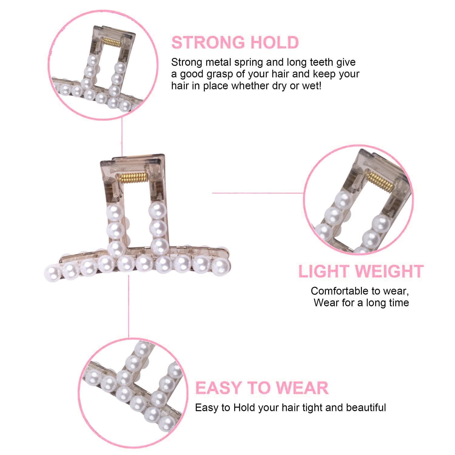 Large Pearl Hair Claw Clips for Thick Hair - Non-Slip Hair Styling Barrettes for Women & Girls (2-Pack) - Perfect for Weddings, Parties & Everyday Elegance
