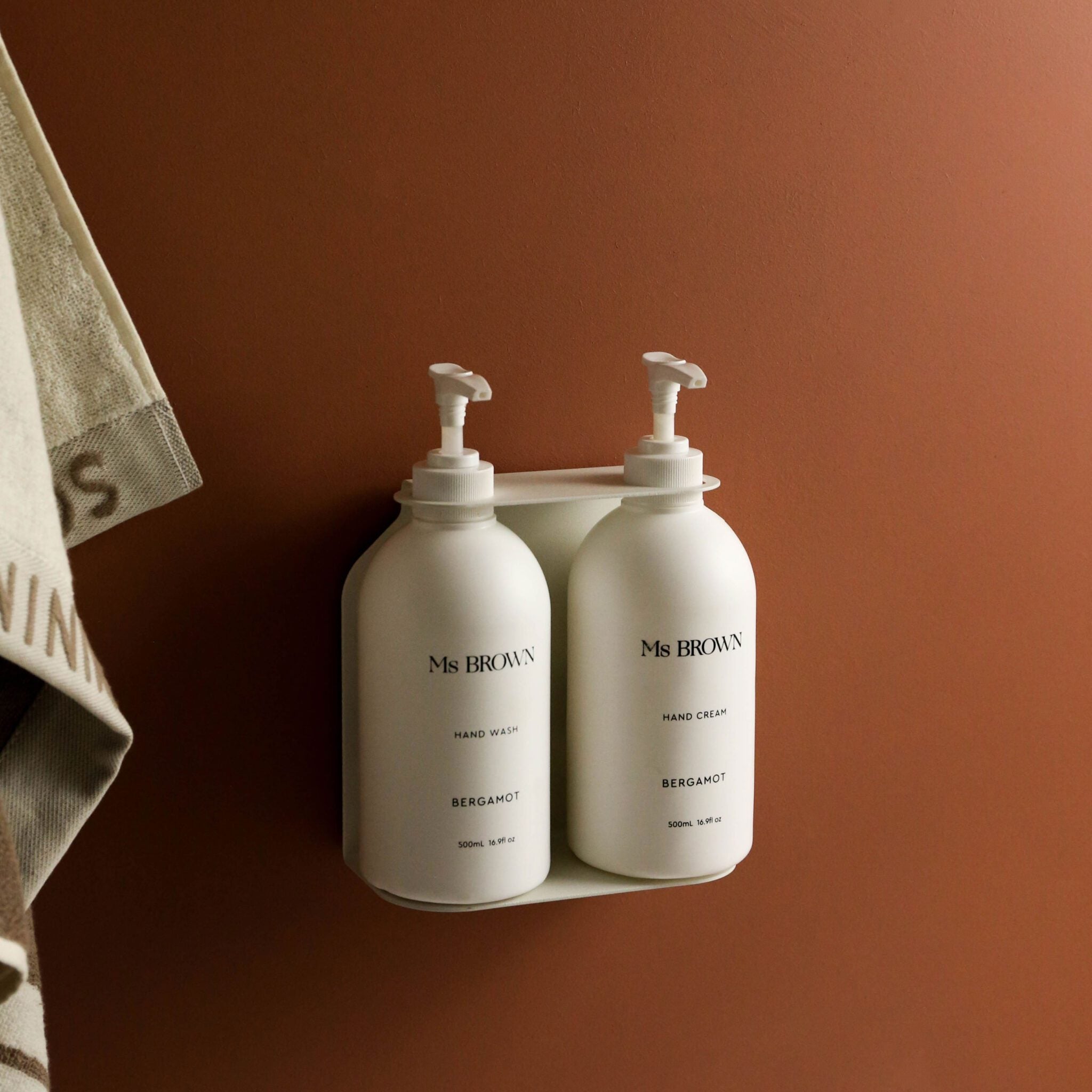 DESIGNSTUFF Dual Soap Dispenser Holder - White | Wall-Mounted Bathroom Organizer for Liquid Soap & Lotion | Perfect for Kitchen, Bathroom, or Laundry Room
