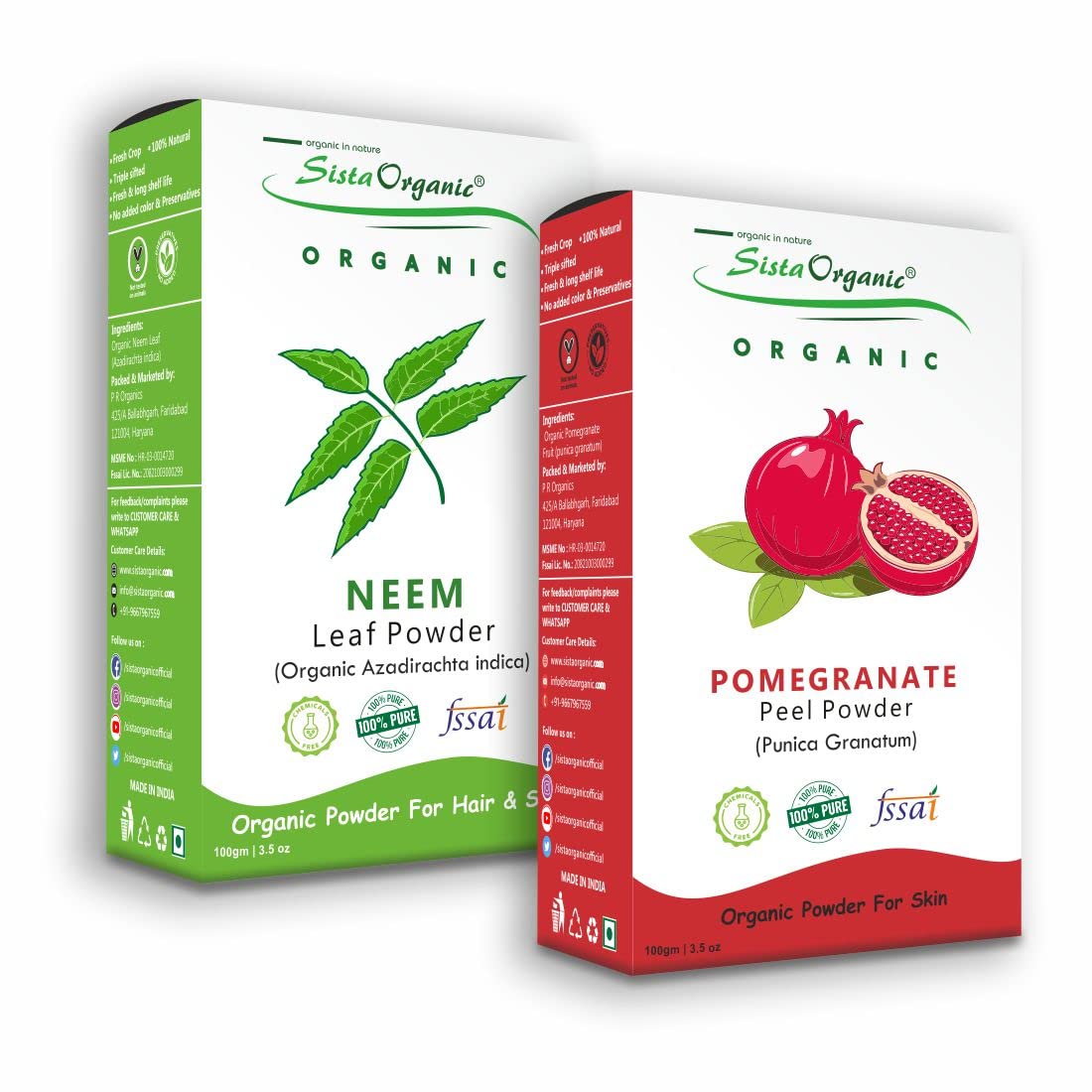 Organic Neem Powder & Pomegranate Powder Combo for Hair Growth & Skin Care - 200g | Natural Ayurvedic Treatment for Dandruff, Acne & Healthy Scalp | DIY Face Masks & Hair Packs