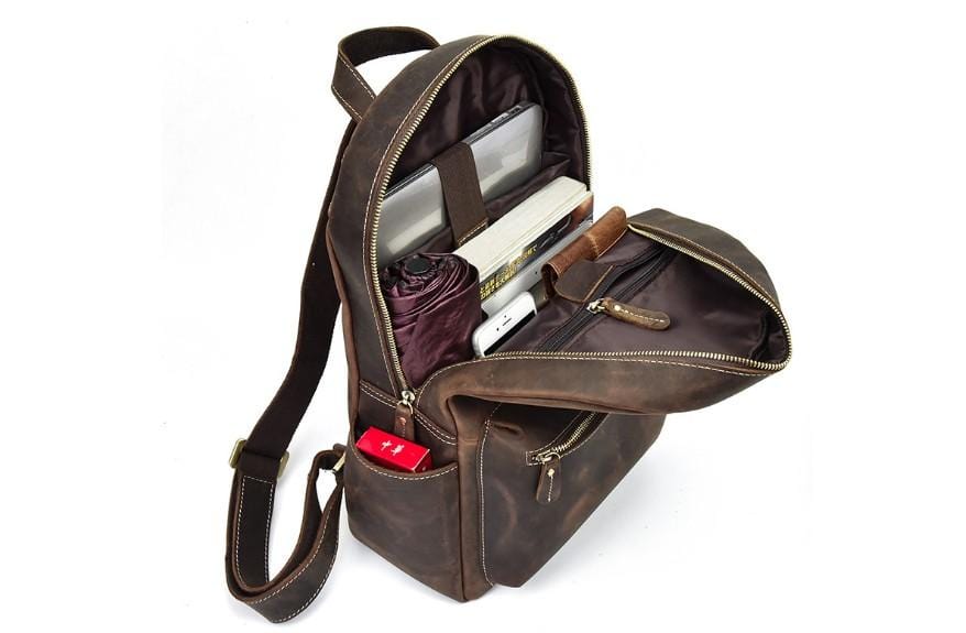 Stylish Women's & Men's Genuine Leather Laptop Backpack - Professional Work Bag for Office, College & Travel - 15.6 Inch Laptop Compartment with USB Charging Port