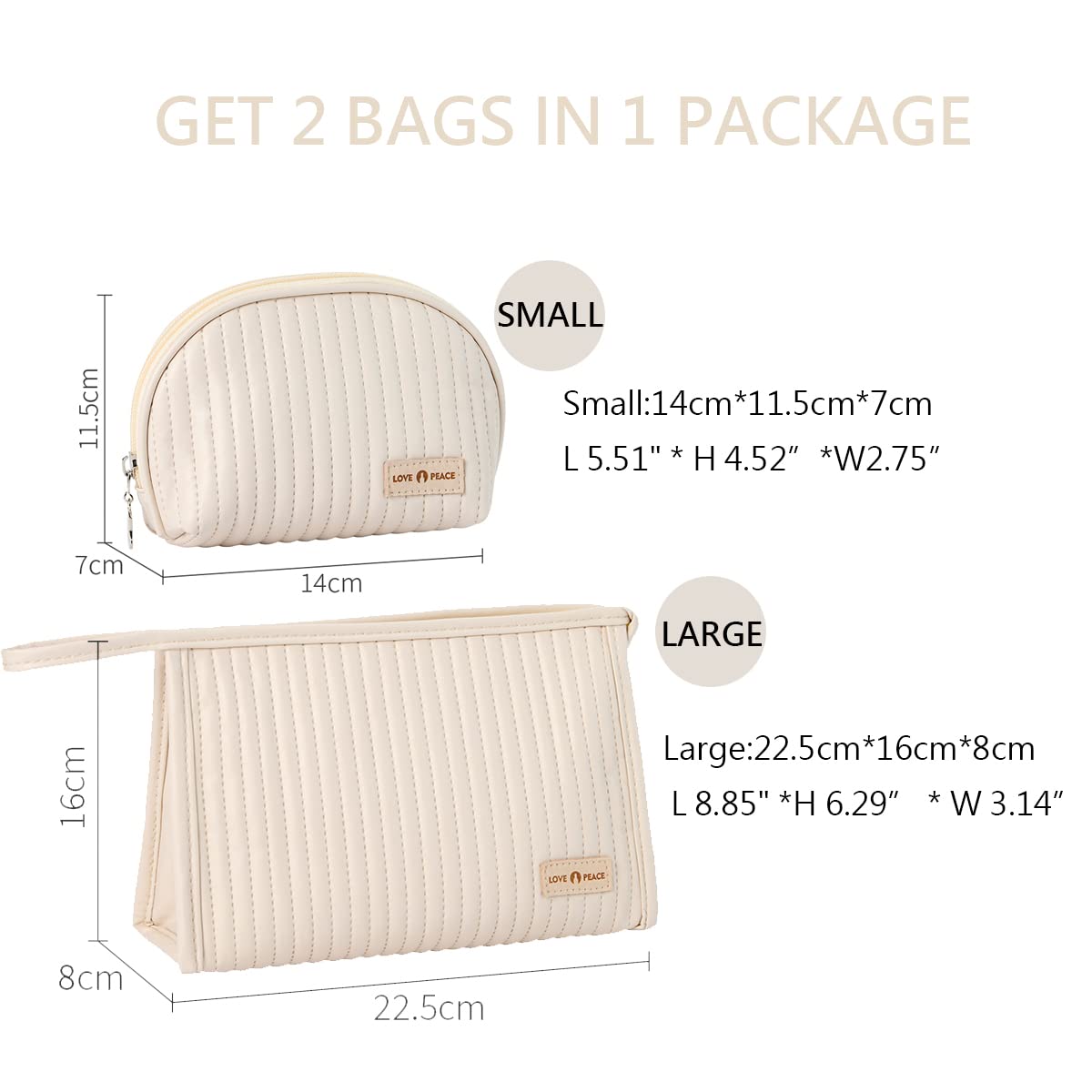 LETGO 2 Pack Waterproof Makeup Bags for Women - Small Travel Cosmetic Organizer Pouch for Purse, Makeup Brushes & Lipsticks Storage - Perfect for Travel, Gym & Daily Essentials Organization