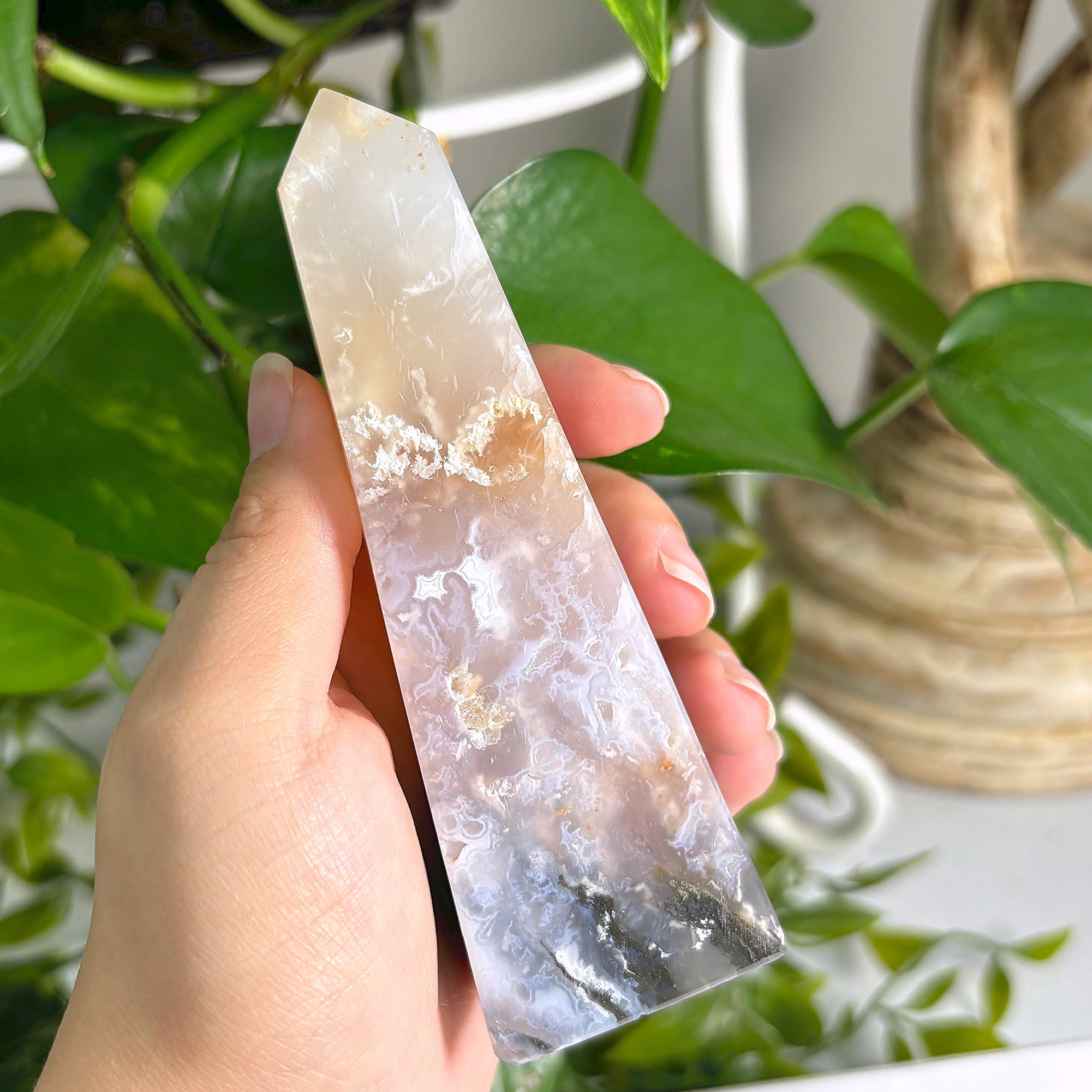 Natural Pink Plume Agate Obelisk Tower Point - Unique Raw Crystal with Distinctive Patterns for Collectors, Home Decor & Healing | Feng Shui, Meditation & Gift Idea
