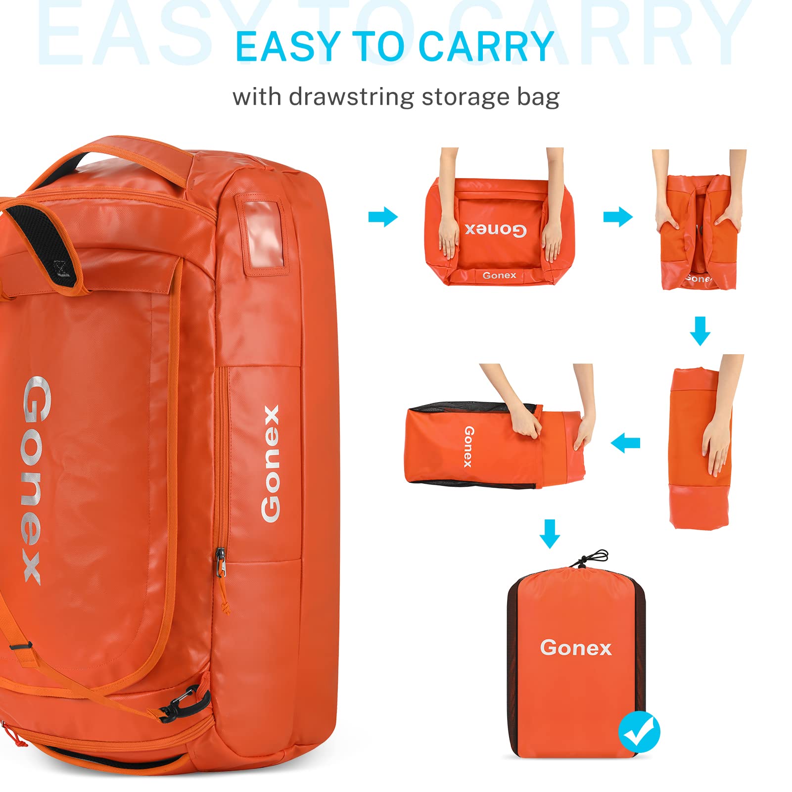 Gonex 60L Durable Water-Repellent Convertible Duffel Bag Backpack - Gym, Travel & Hiking Gear for Men & Women - Perfect for Camping, Cycling & Outdoor Adventures (Orange)