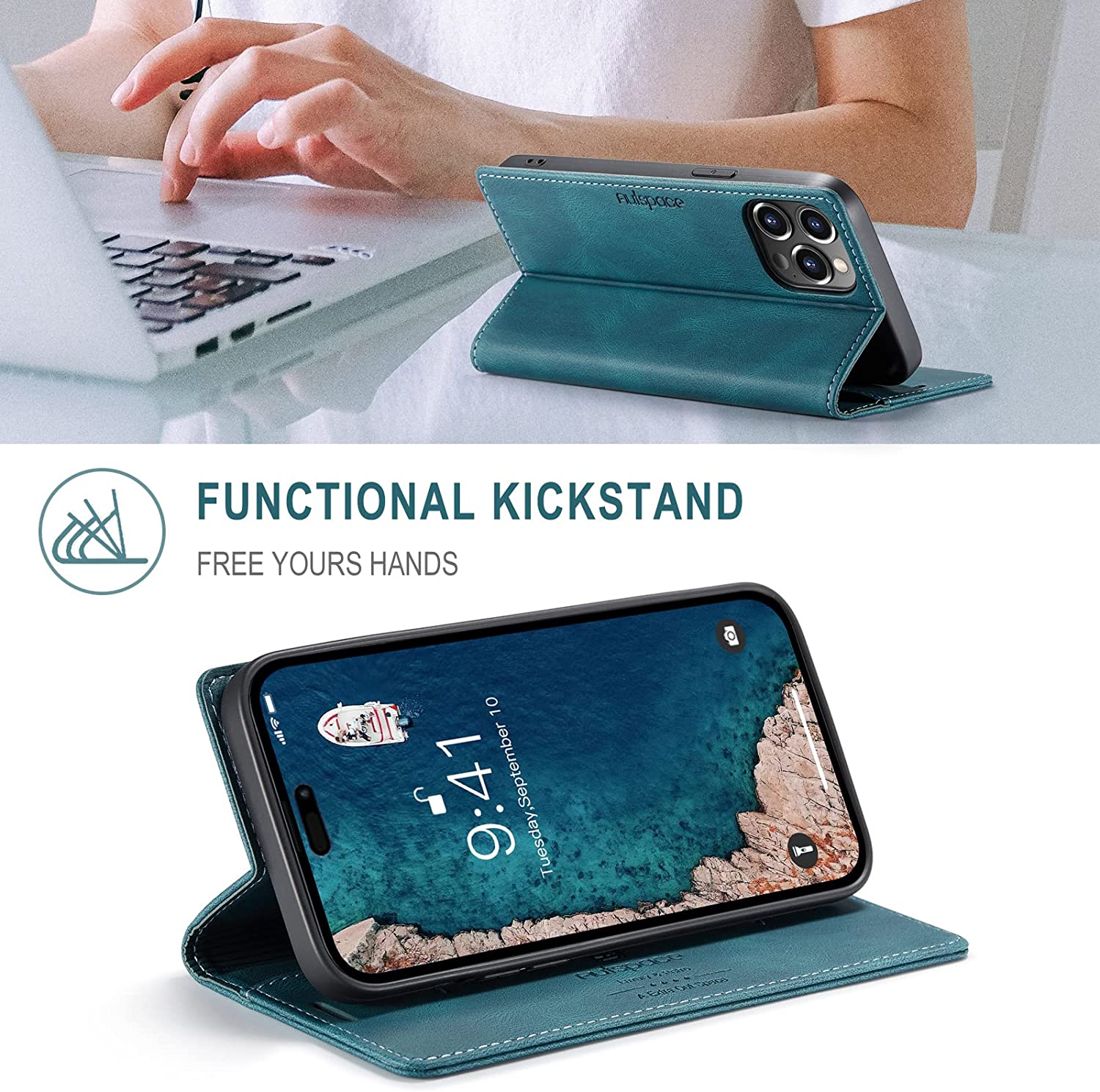 iPhone 14 Pro Max Case 6.7 Inch - Premium PU Leather Folio Flip Wallet Cover with Card Slots & Magnetic Closure in Teal - Perfect for Business, Travel & Everyday Protection