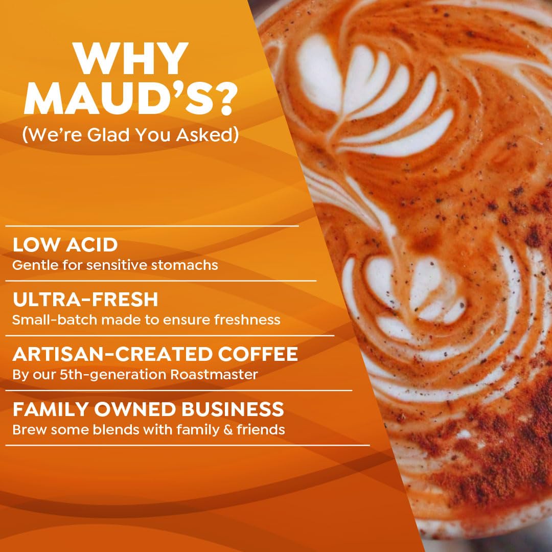 Maud's Pumpkin Spice Latte Flavored Coffee Pods - 18 Count Medium Roast Arabica Coffee, Recyclable K-Cup Compatible with Keurig Brewers | Perfect for Fall Mornings, Holiday Gatherings & Cozy Home Coffee Breaks