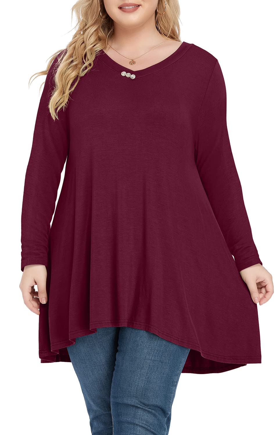 POSESHE Women's Plus Size Summer Short Sleeve V-Neck Tunic Top - Casual Asymmetrical Blouse for Work, Date Night & Vacation Outfits