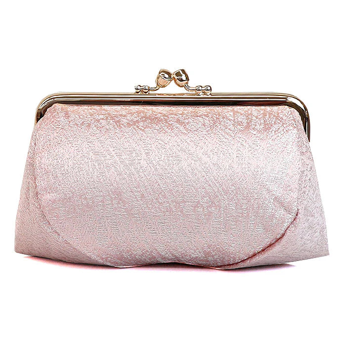 Handmade Kyoto Nishijin Ori Small Crumpled Pattern Pink Pouch - Japanese Traditional Cosmetic & Makeup Bag, Gamaguchi Style Travel Toiletry Organizer for Women | Perfect for Cosmetics, Stationery, Jewelry & Bag Organization
