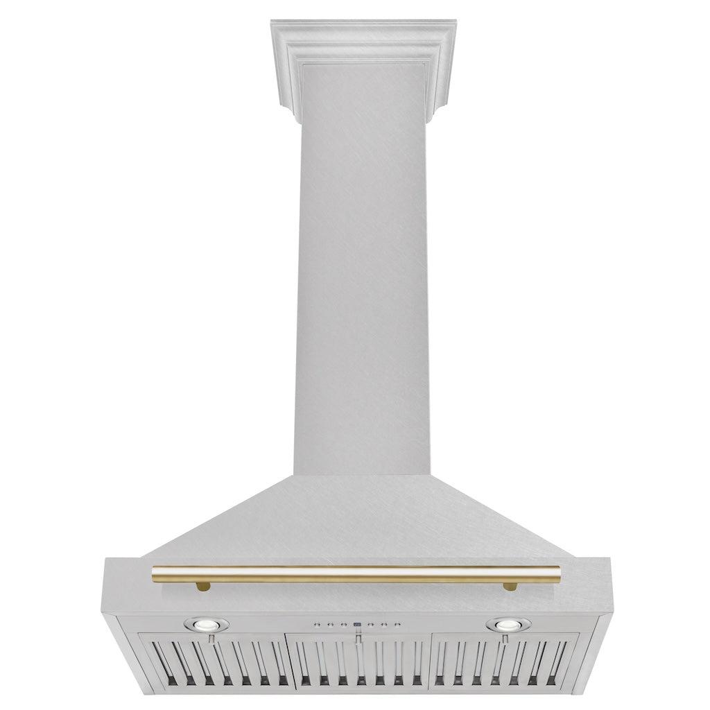 ZLINE KB4SNZ 36 G Autograph Edition 36-Inch Stainless Steel Wall Mount Range Hood with Convertible Satin Finish & Polished Gold Handle - Perfect for Modern Kitchens & Luxury Home Upgrades
