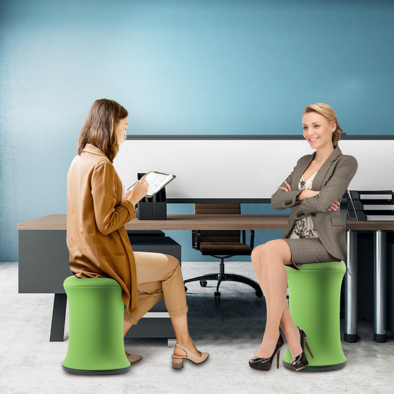 Ergonomic ADHD Wobble Stool & Yoga Ball Chair - Adjustable Height Active Sitting Stool for Adults & Kids - Improves Focus, Posture & Balance - Non-Slip Base for Home Office, Classroom, Exercise & Yoga (Green) - Perfect for Studying, Working & Fitness Training