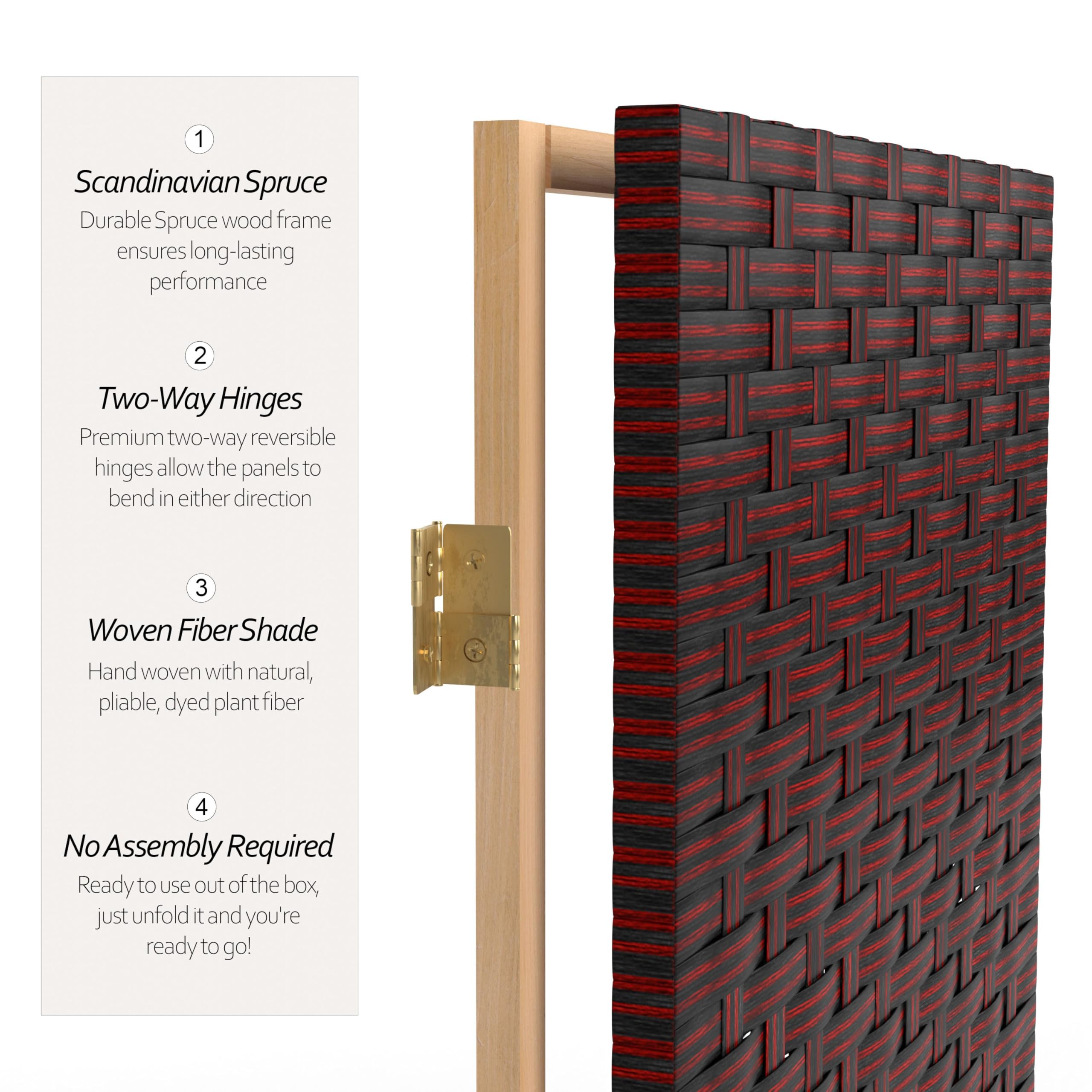 7 ft Tall Red and Black Woven Fiber Room Divider - 8 Panel Folding Screen for Home Decor, Office Partition, Wedding Backdrop & Asian-Themed Events