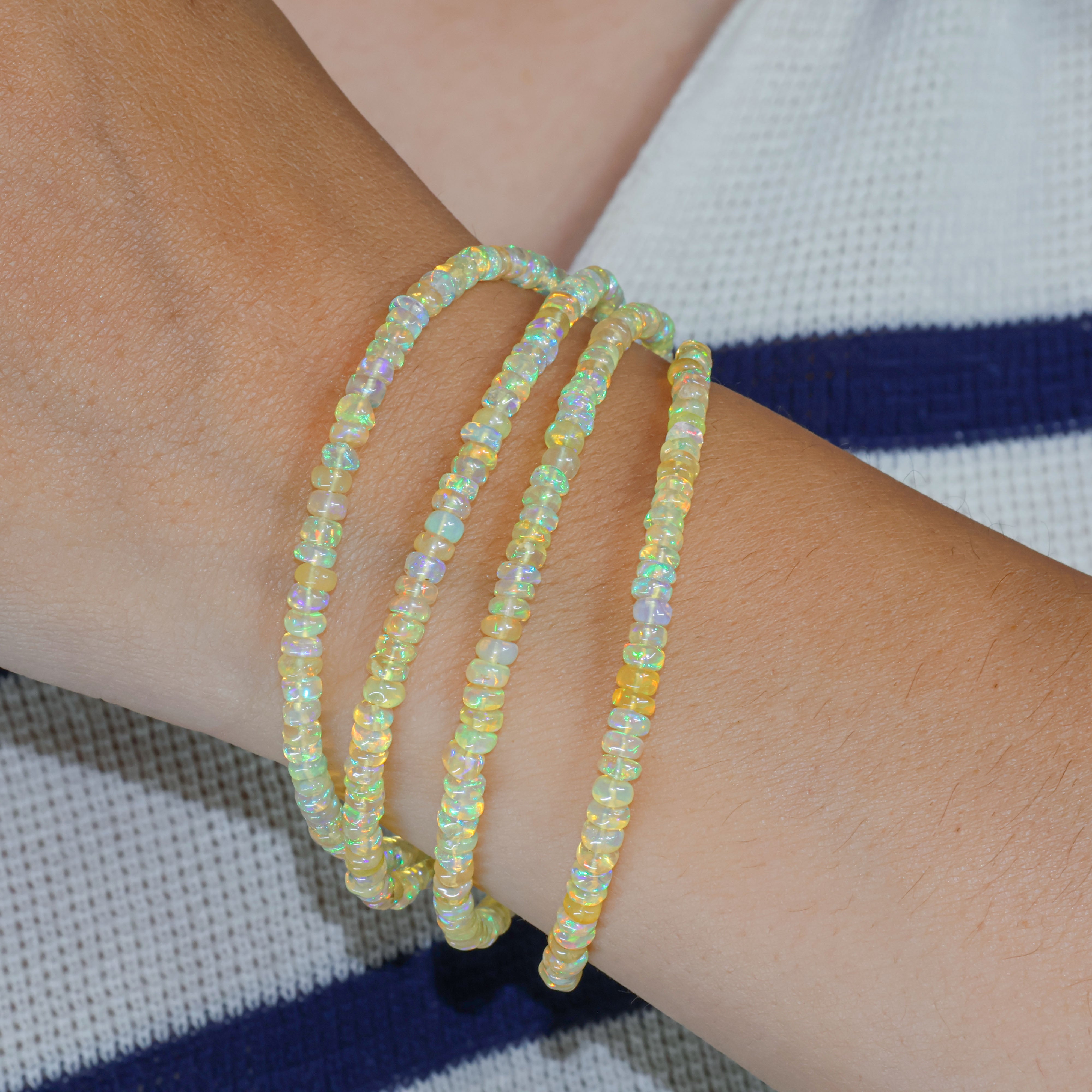 Natural Yellow Opal 4 Strand Plain Beaded Bracelet for Women - Boho Chic Handmade Jewelry for Everyday Wear & Special Occasions