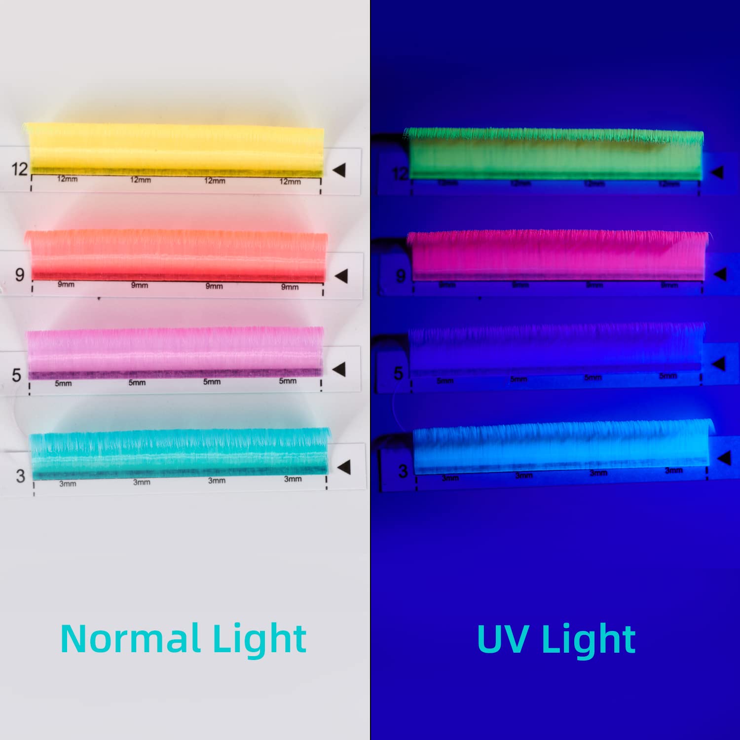 Vibrant Colored Neon UV Eyelash Extensions - 14mm 0.07D Curl Glow Under Blacklight | Blue, Yellow, Purple, Pink Multi-Color Mixed Set for Parties, Raves & Nightlife | Easy Fan Application for Stunning UV Effects