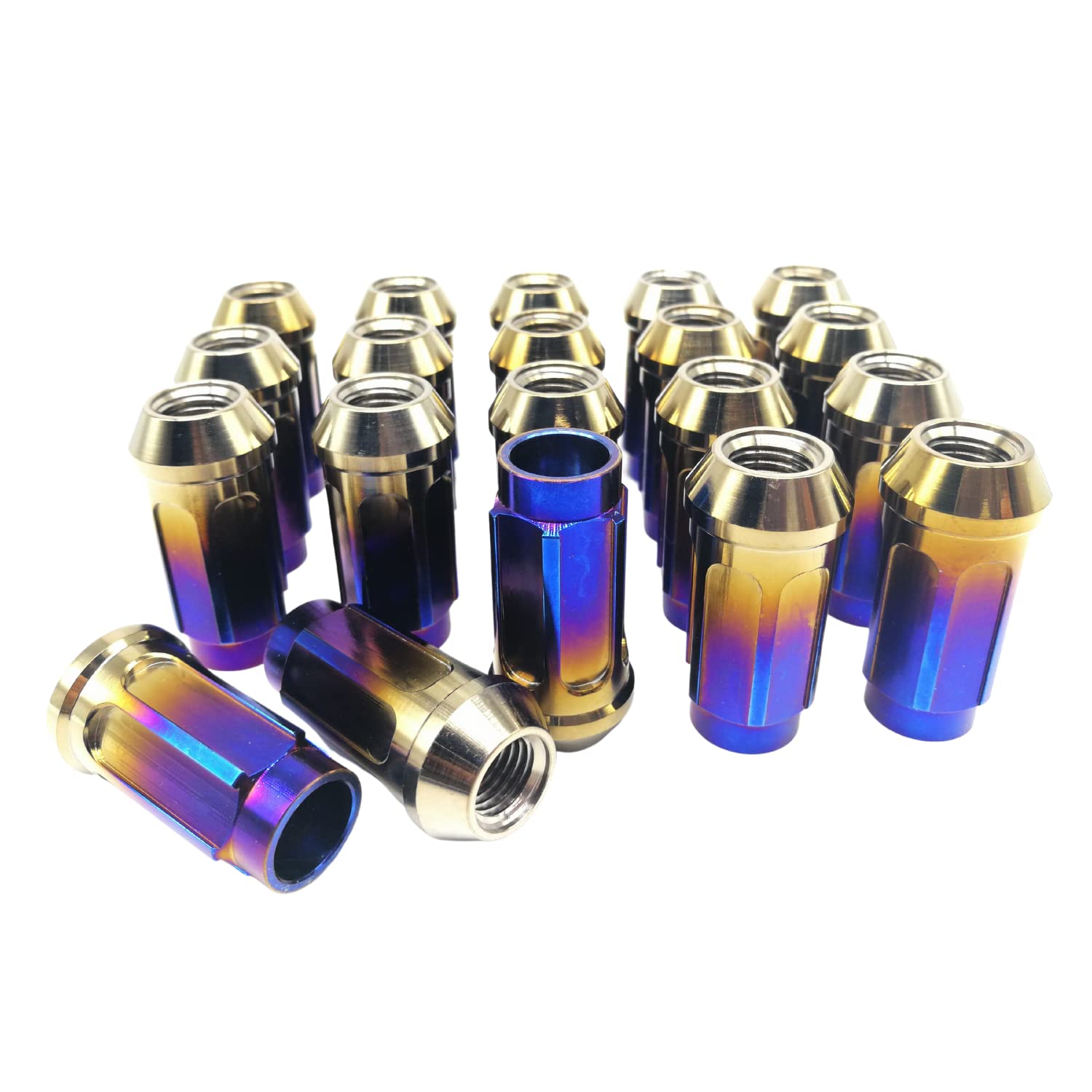 RISON 20 PCS Titanium Locking Lug Nuts M12x1.5x45mm - Open End Anti-Theft Wheel Nuts for Car Racing, Ultra Lightweight & Durable Burnt Blue Finish - Perfect for Track Days, Performance Upgrades & Custom Car Builds (M12x1.5x45mm, Burnt Blue)