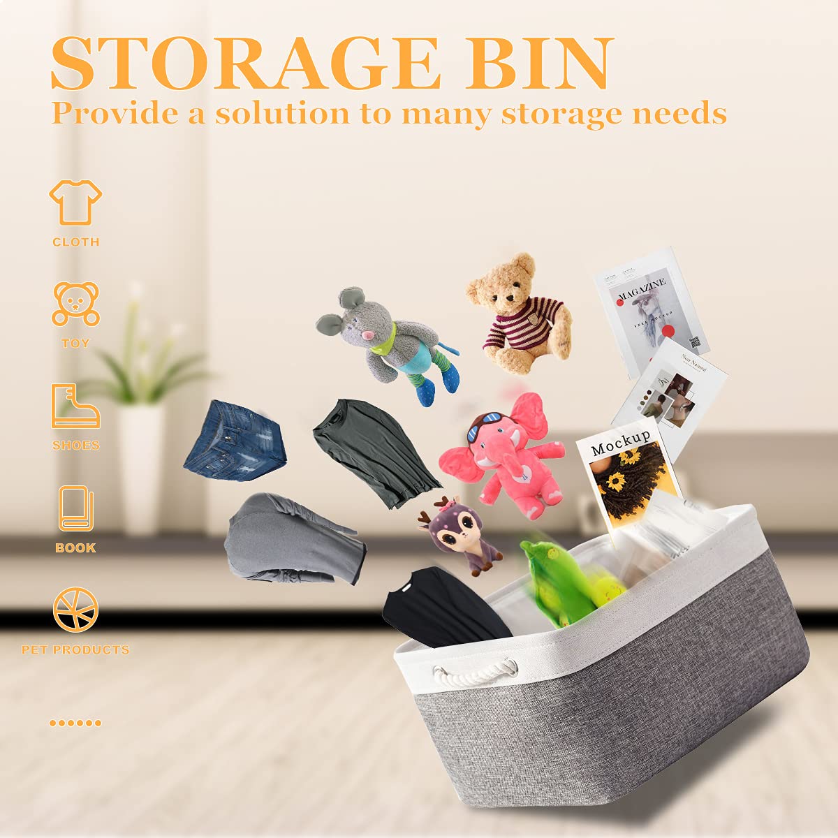 TheWarmHome Large Collapsible Storage Baskets 3-Pack - 15.7x11.8x8.2 Inch Fabric Storage Bins for Shelves, Closet, Linen & Home Organization (White & Grey) - Perfect for Bedroom, Bathroom, Nursery & Gift Wrapping Storage