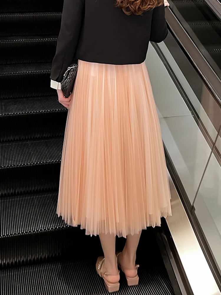 Black High Waist A-Line Mesh Midi Skirt for Women - Minimalist Solid Summer Skirt | Perfect for Casual Outings, Beach Vacations & Date Nights