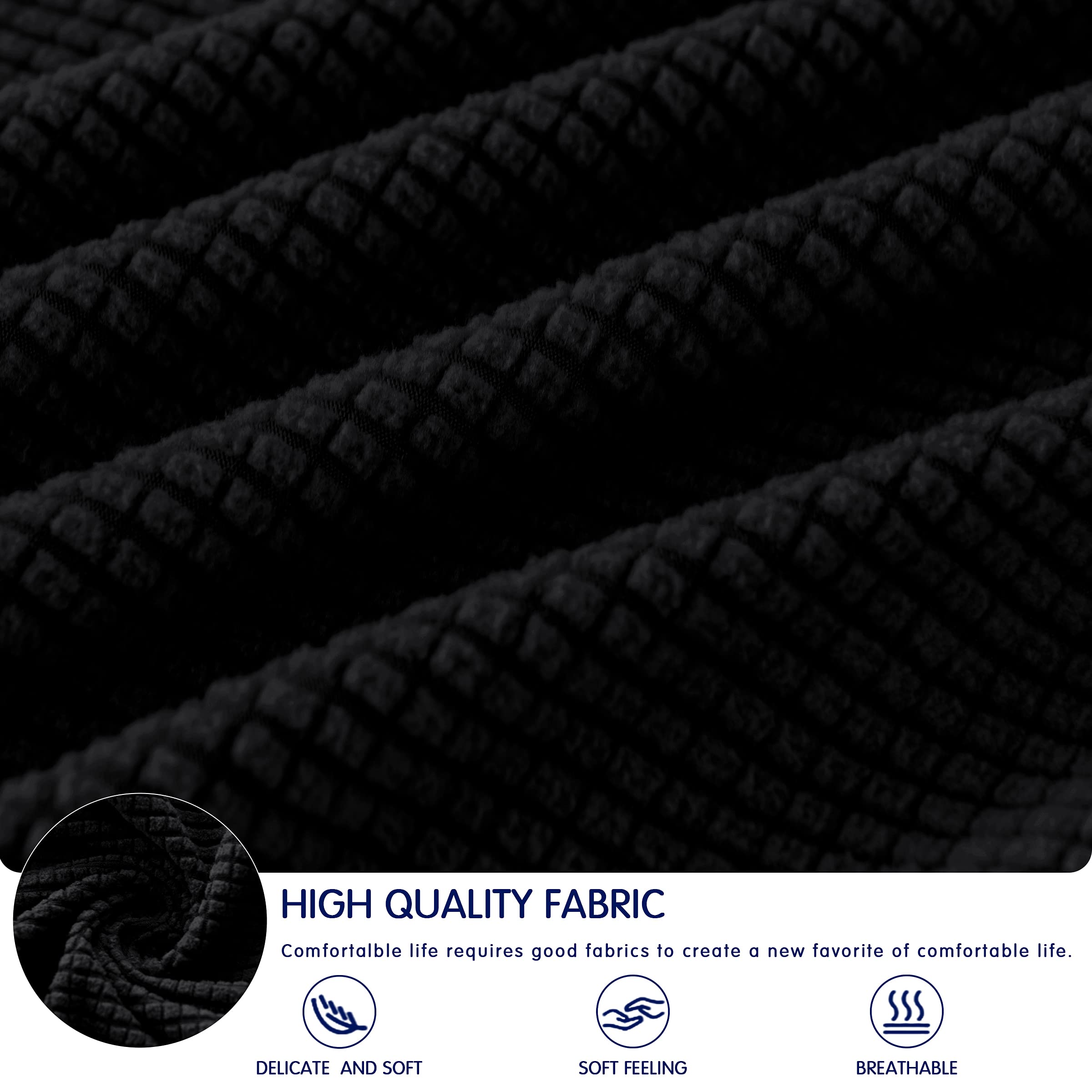 SUBRTEX Stretch Sofa Covers 2-Piece Set - Washable Elastic Slipcover for 2-3 Cushion Couches, Perfect for Living Room Protection & Style (Black, Large) - Ideal for Pet Owners, Kids & Home Decor Refresh