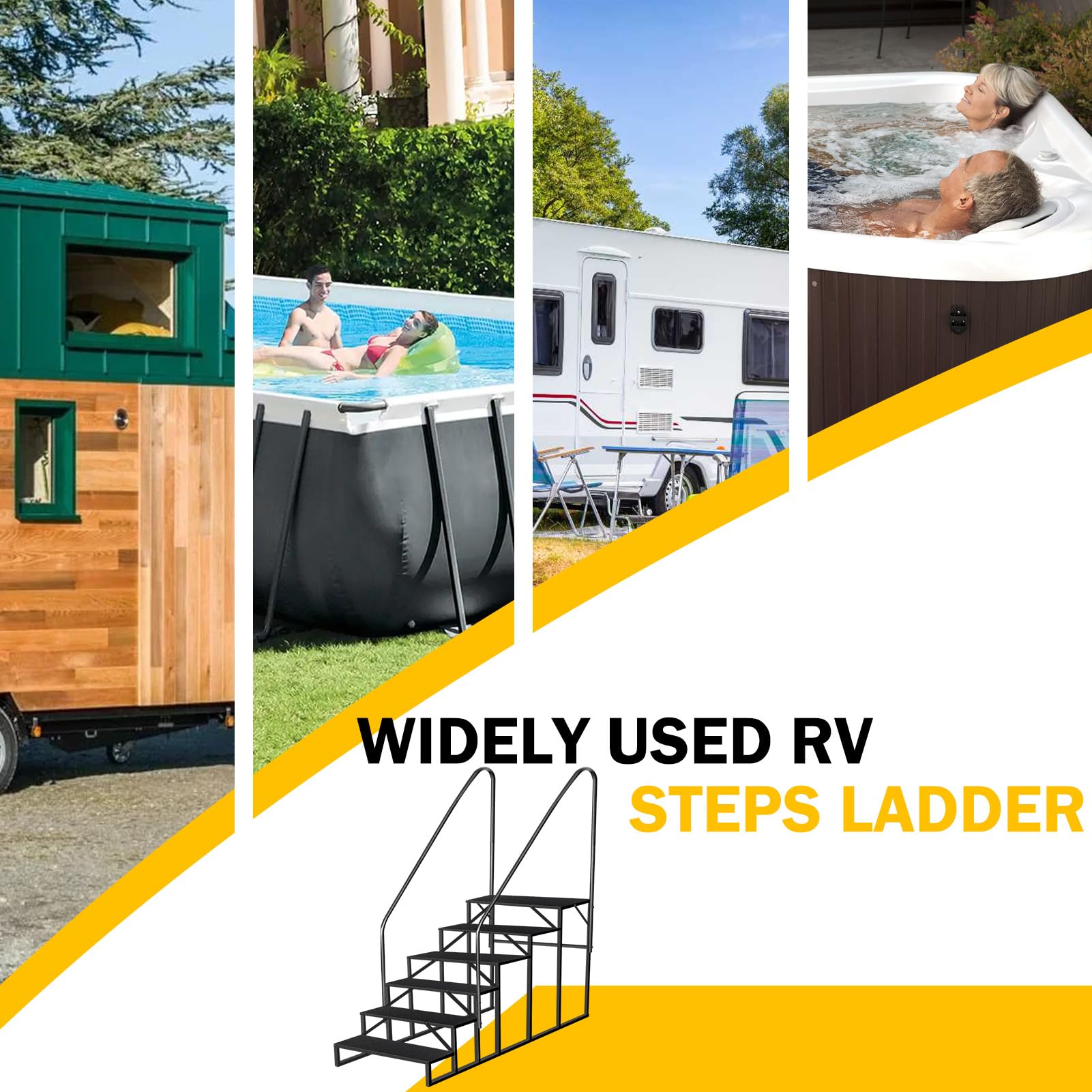 Above Ground Swimming Pool Ladder with Handrail - 660 lb Capacity RV Stool & Hot Tub Steps for Travel Trailers, Spas, Campers, 5th Wheels (6-Step, 2-Handle) - Perfect for Backyard Pools, RV Trips & Spa Relaxation