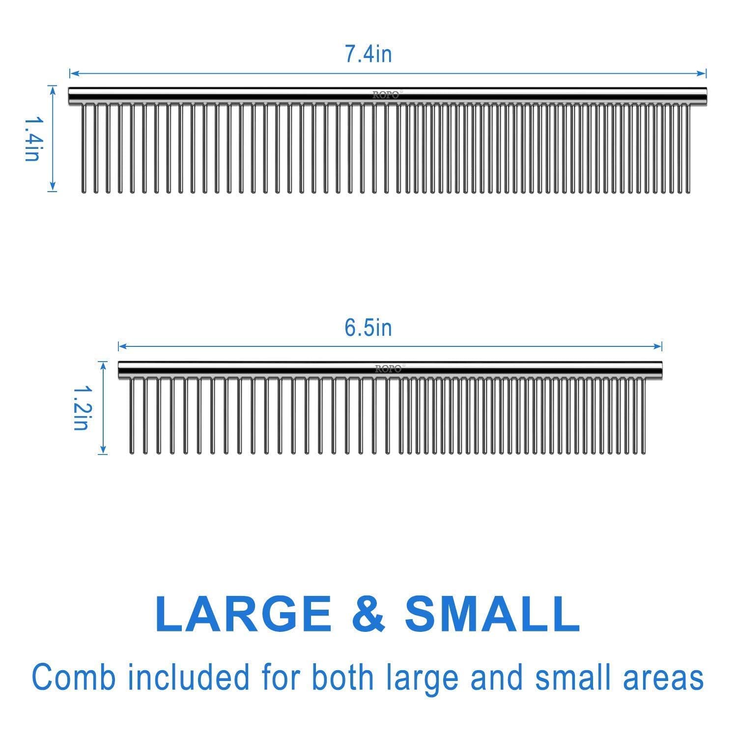 Premium Pet Dematting Comb for Dogs & Cats - Steel Detangling Tool with Rounded Teeth & Non-Slip Handle - Remove Mats & Knots for Long/Short Hair - 6.5IN & 7.4IN Options - Perfect for Grooming at Home or Professional Pet Salons