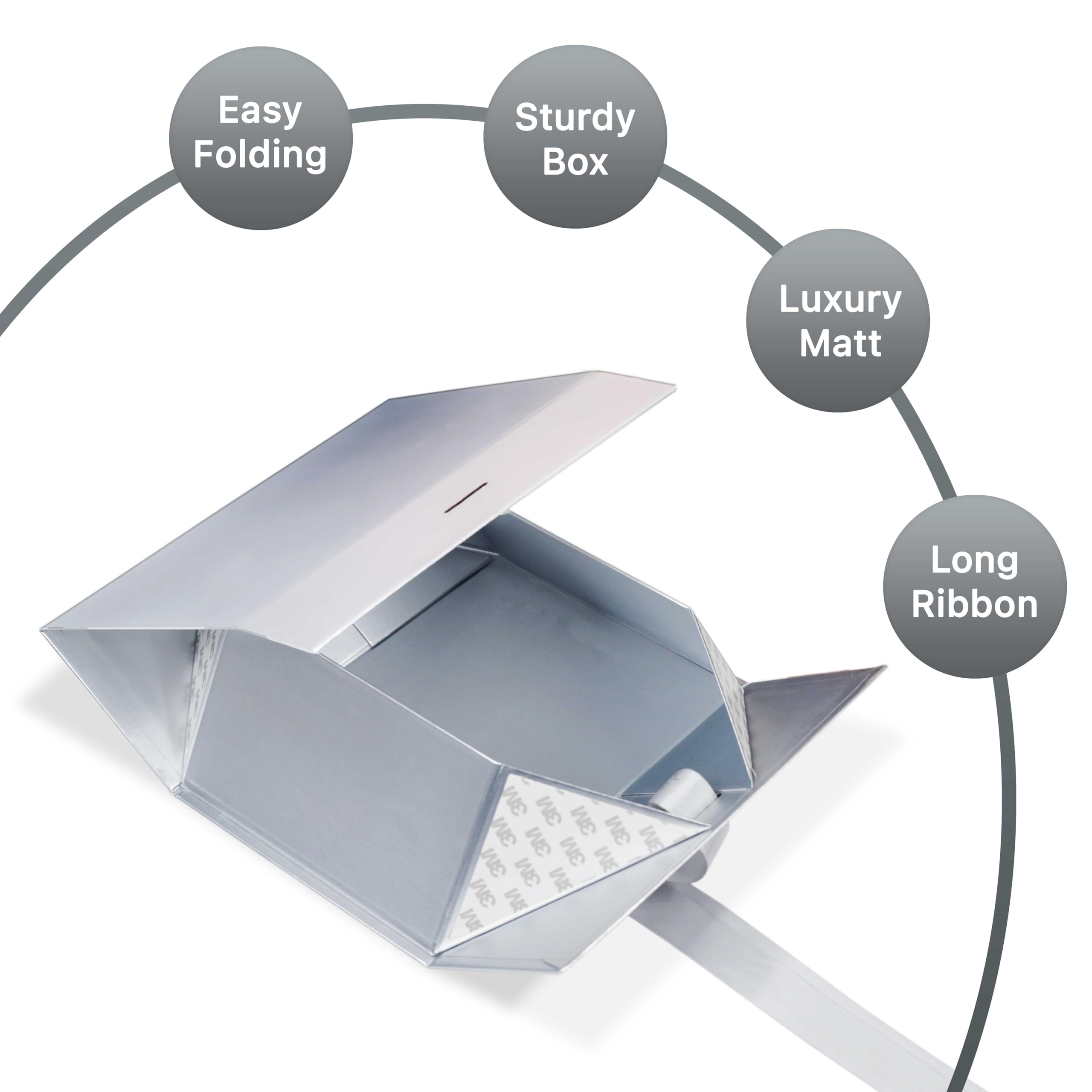 Premium Matte Silver Luxury Gift Box - 23x16x10cm Rigid Foldable Packaging Box with Matching Ribbon for Jewelry, Watches & Luxury Gifts | Holds up to 5kg | Elegant Wedding, Anniversary & Corporate Gift Packaging Solution