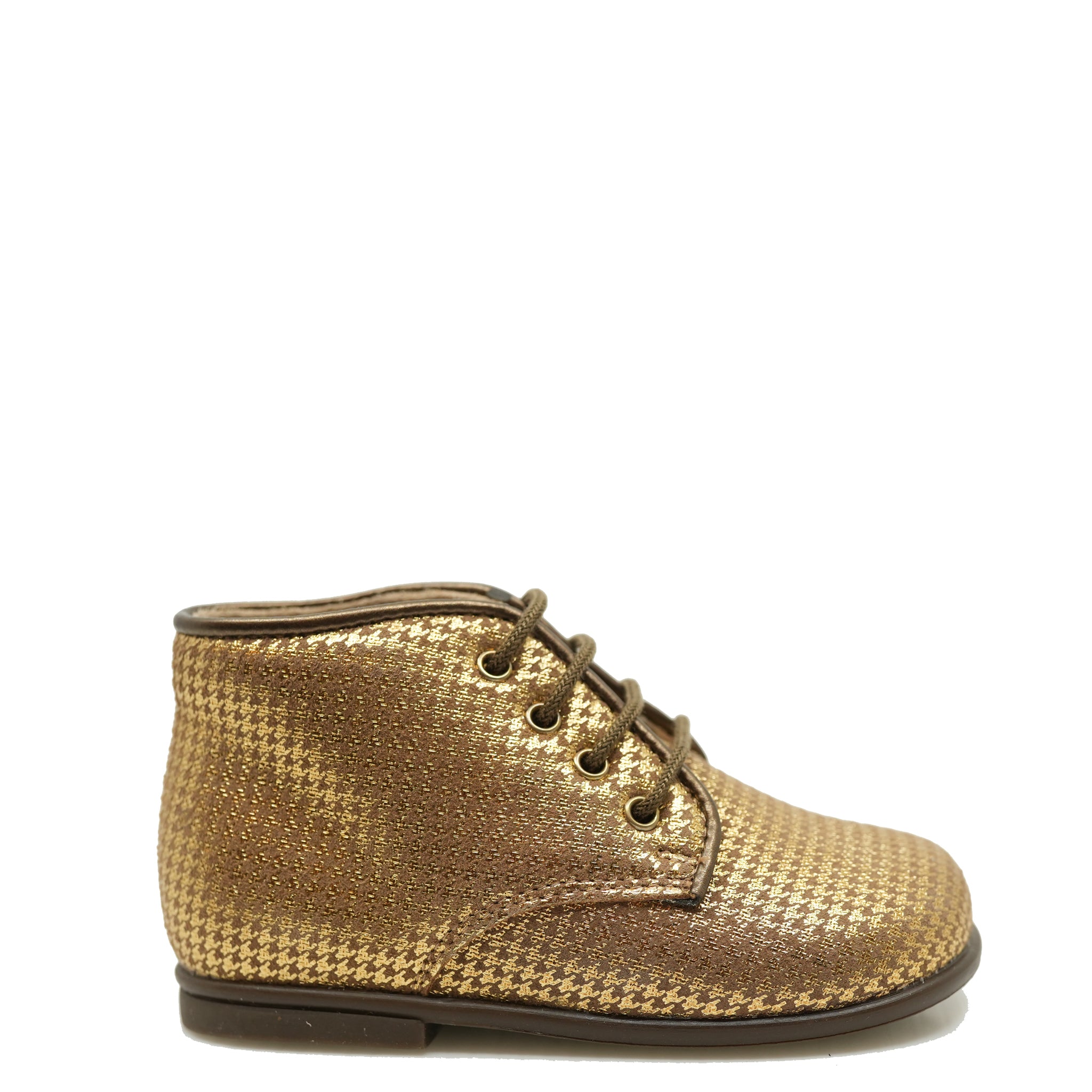 Beberlis Bronze Houndstooth Baby Booties - Soft Leather Infant Shoes for Newborns & Toddlers (0-24 Months) | Perfect for First Steps, Photo Shoots & Special Occasions