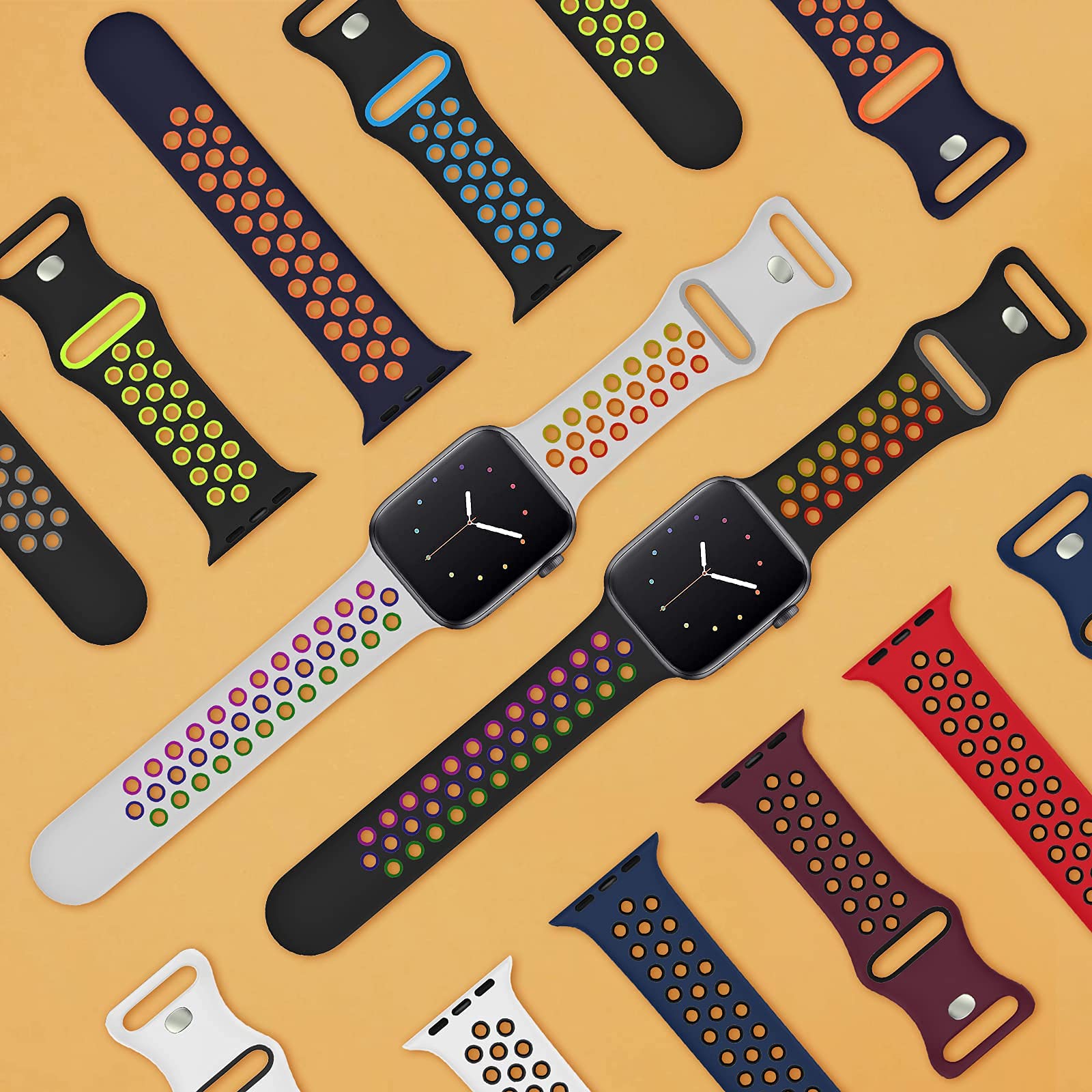 10 Pack Sport Bands for Apple Watch 42mm 44mm 45mm 46mm 49mm - Soft Breathable Silicone Replacement Straps Compatible with iWatch Series 10/9/8/7/6/5/4/3/2/1/SE/Ultra - Perfect for Running, Gym Workouts & Everyday Wear