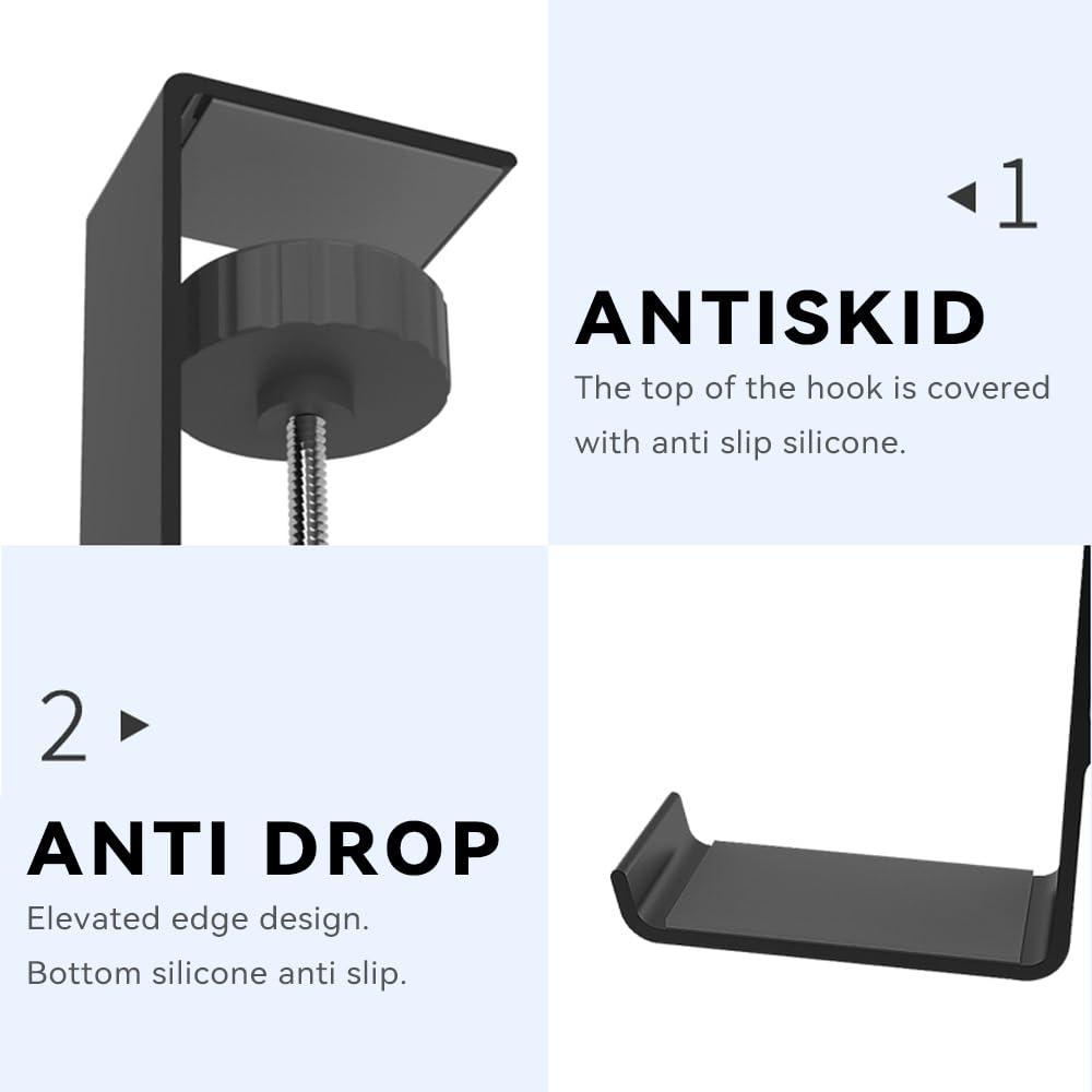 Lvjkes Universal Aluminum Alloy Gaming Headset Holder - Under Desk Headphone Hook Stand for Gamers (Black) | Perfect for Gaming Setup, Office & Home Organization