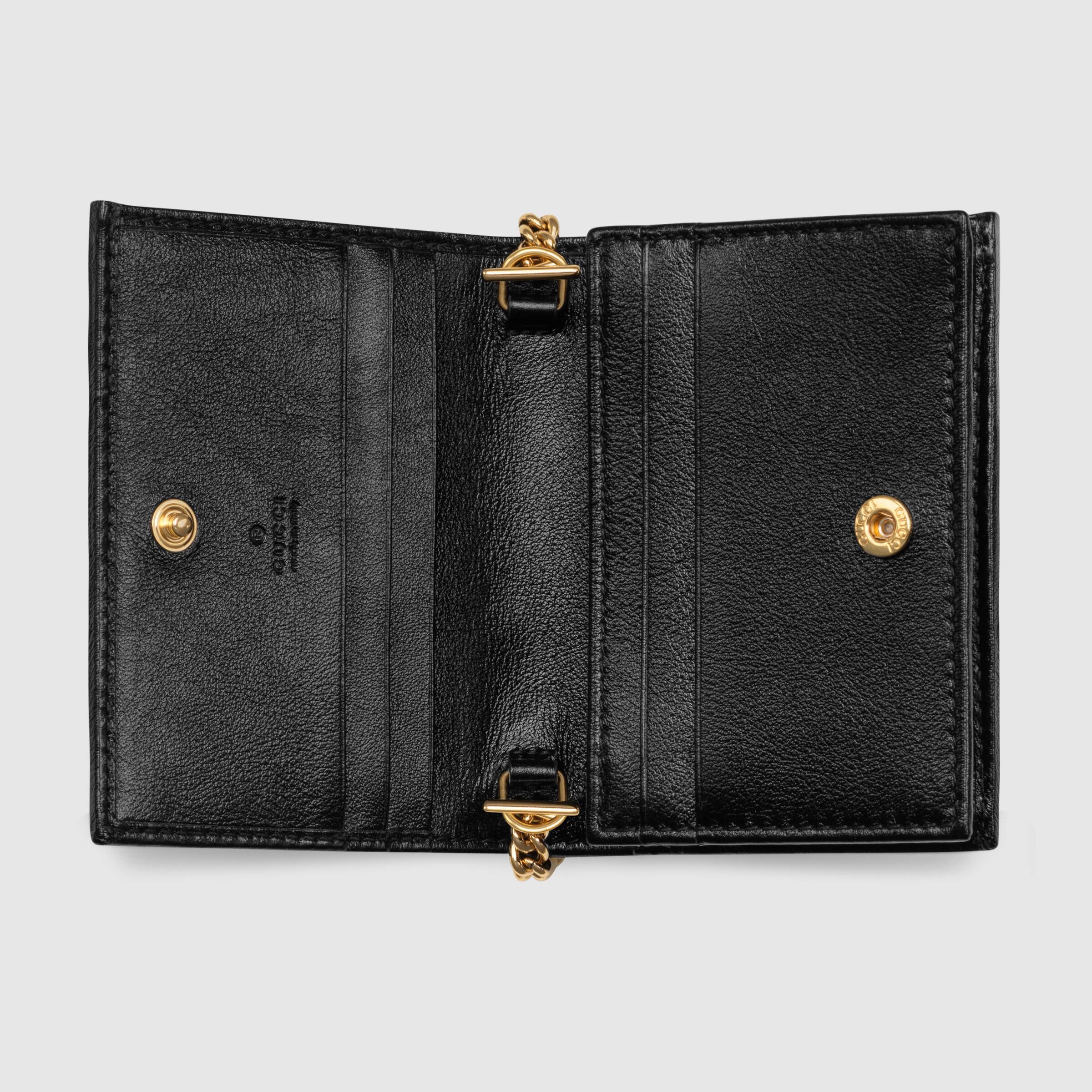 Gucci Rajah Chain Card Case Wallet for Women - Black Leather Credit Card Holder with Detachable Chain - Perfect for Parties, Travel & Everyday Use