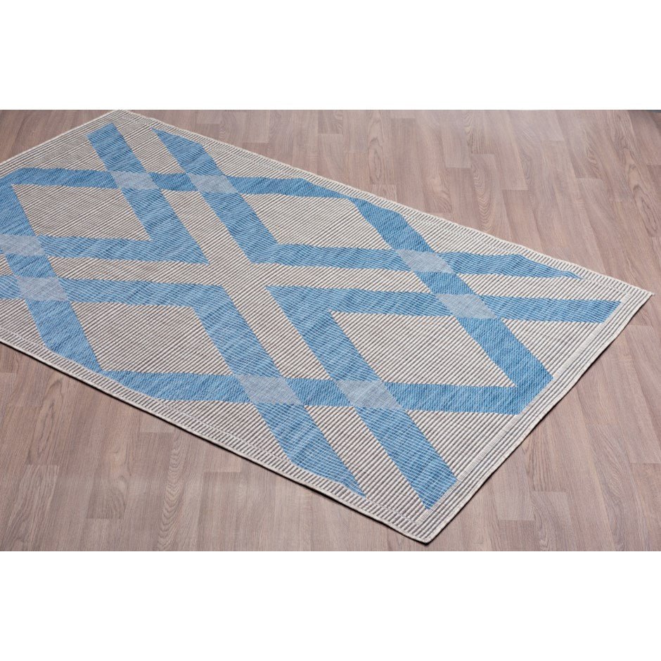 Premium Polypropylene Indoor/Outdoor Rug - Light Grey & Blue - Perfect for Carnival, Patio, Deck, and Living Room Decor