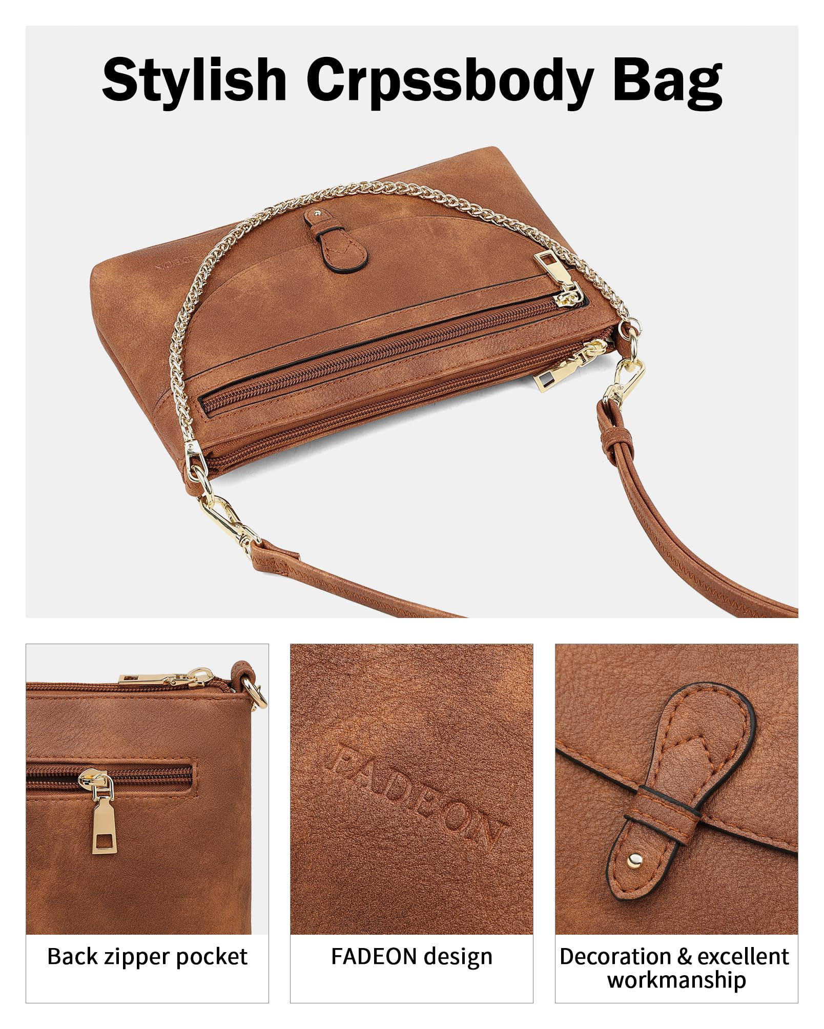 FADEON Small Crossbody Bags for Women - Trendy Vegan Leather Clutch Wristlet Purse with Adjustable Strap, Designer Shoulder Handbag for Everyday Use, Date Night & Travel Accessories