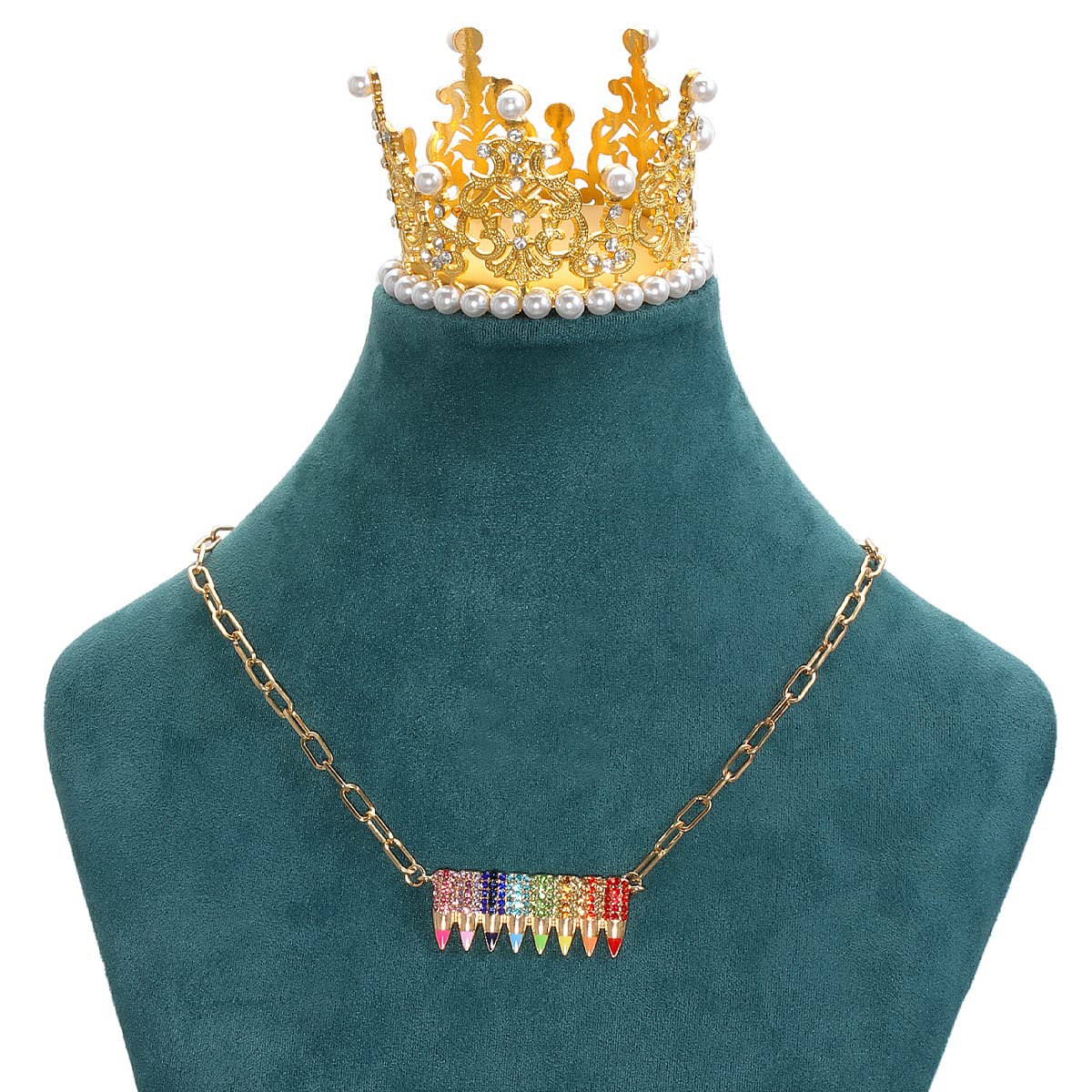 Fuqimanman2020 Colorful Crystal Pencil Pendant Necklace - Sparkling Rhinestone Jewelry for Teachers, Professors & Students - Perfect Back to School Gift & Teacher's Day Present - Great for Classroom, Graduation & Office Wear