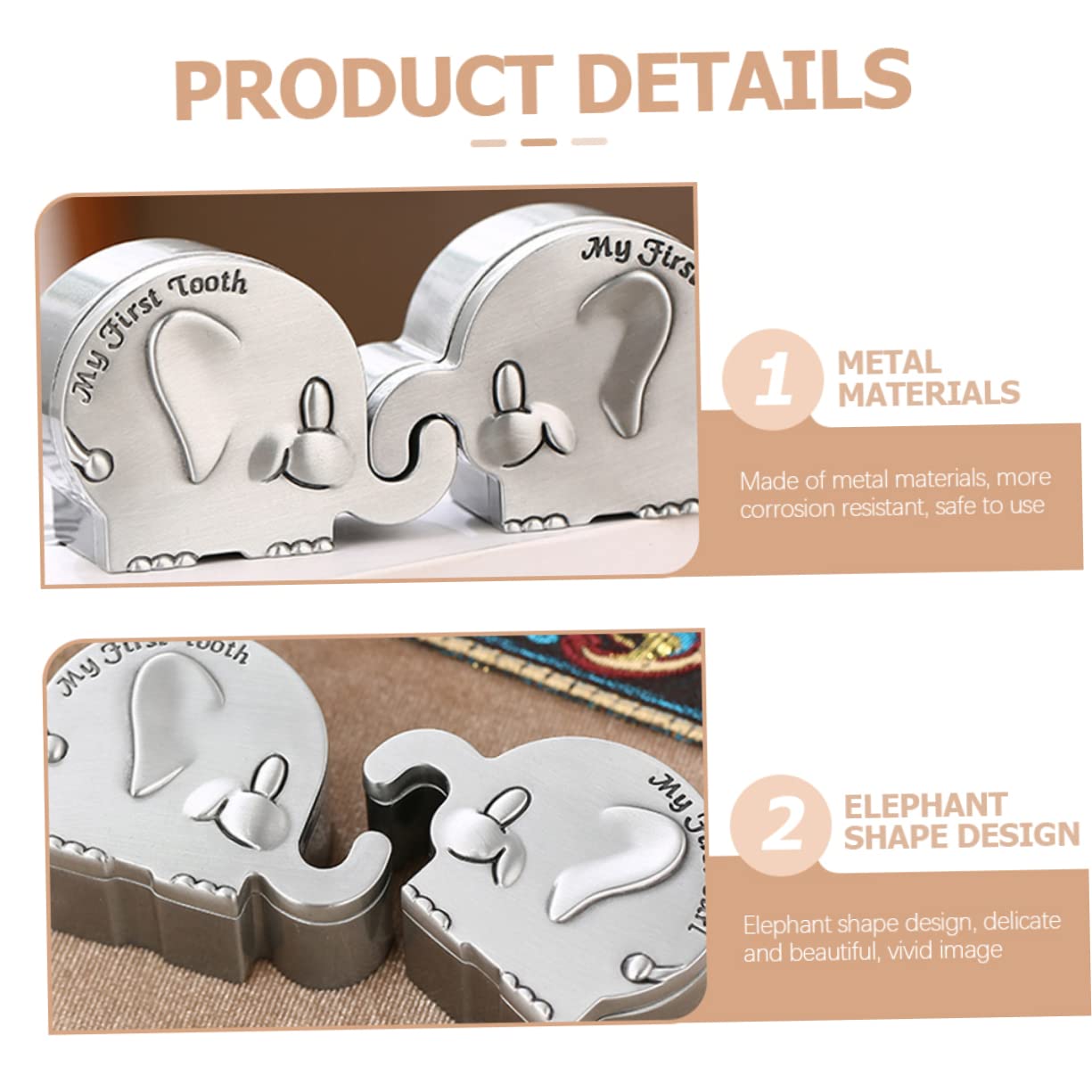 Amosfun 4 Pack Elephant Tooth Holder for Kids - Metal Silver Keepsake Box for Baby Teeth | Perfect for Tooth Fairy Gifts, Memory Storage & First Lost Tooth Celebration