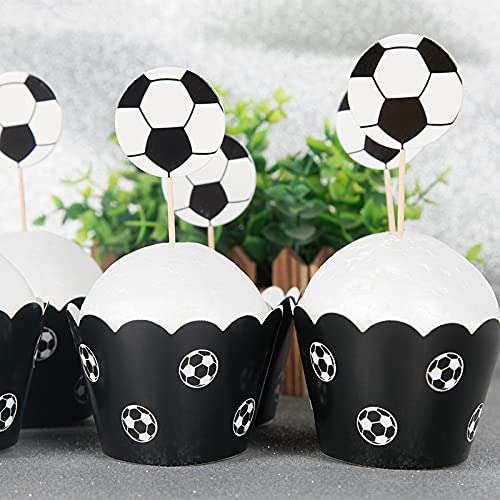 24pcs Football Soccer Cake Toppers & Cupcake Wrappers - Kids Birthday Party Supplies, Soccer Theme Cake Decorations for Boys, Baking & Party Favors - Perfect for Birthday Cakes, Cupcakes & Sports Themed Celebrations
