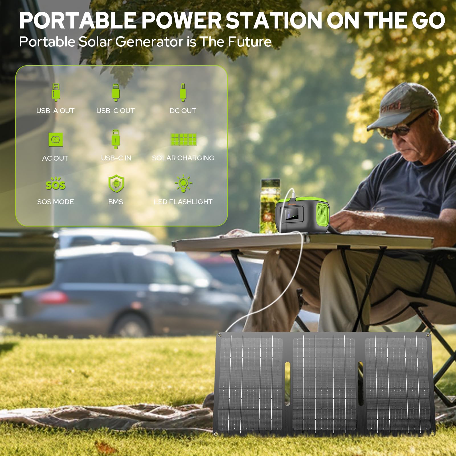 120W Portable Power Station with 97.6Wh Lithium Battery - 110V AC Outlet & USB-C Input | Compact Solar Generator for Camping, Home Backup, Van Life & Outdoor Adventures | Emergency Power Supply for Blackouts, Travel & Mobile Device Charging