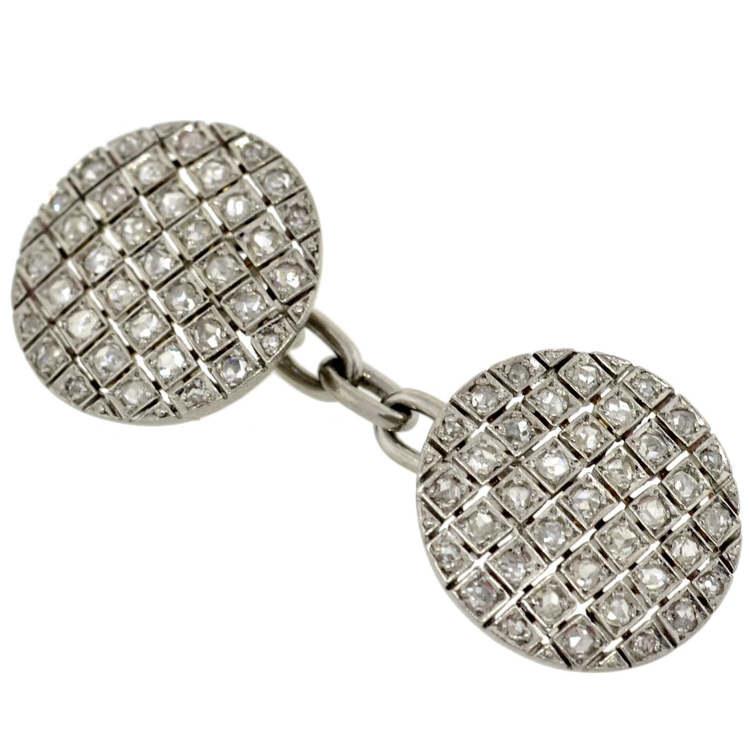 Vintage Edwardian Platinum Rose Cut Diamond Cufflinks for Men - Luxury Wedding, Formal Wear & Special Occasion Jewelry Gift