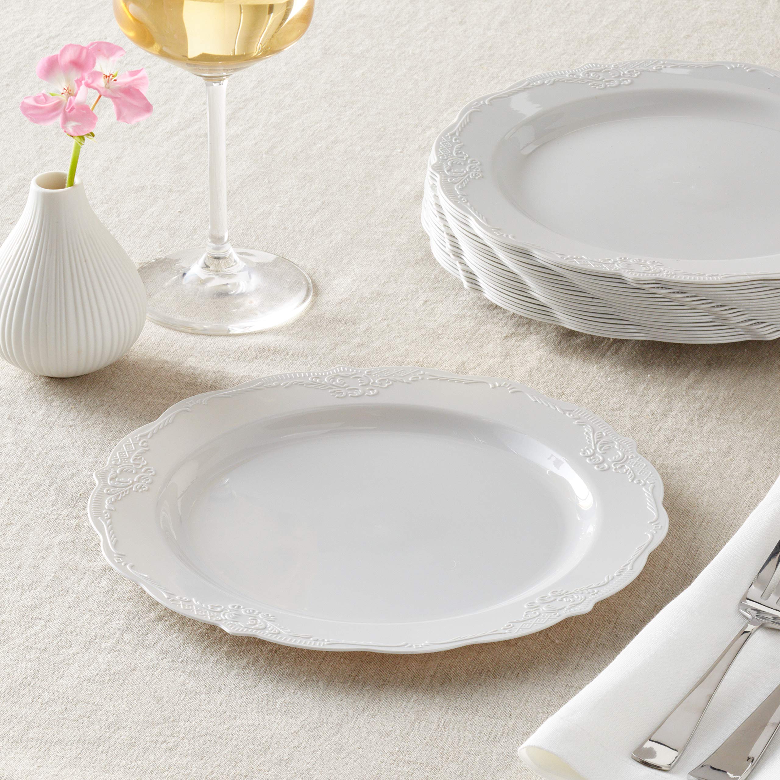 Vintage Silver Spoons Disposable Dinnerware Set - 20-Piece Grey Salad Plates for Parties, Picnics & Elegant Gatherings | Eco-Friendly Disposable Tableware