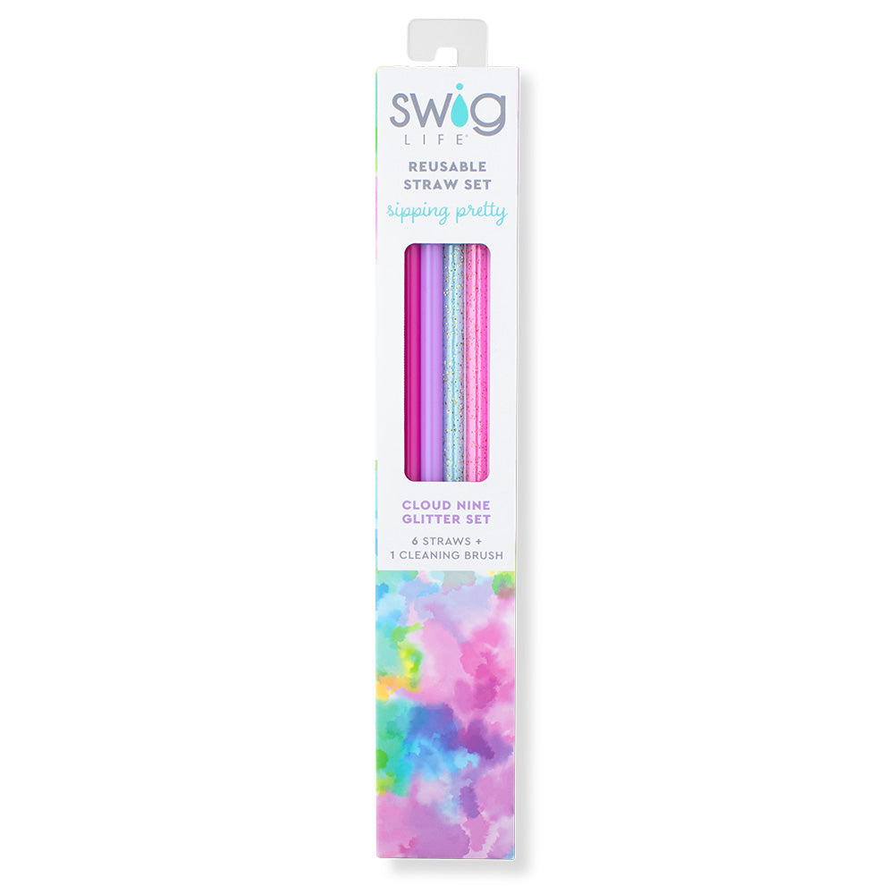 Eco-Friendly Glitter Reusable Straw Set - 12 Pack Colorful Metal Drinking Straws with Cleaning Brush for Smoothies, Cocktails & Parties | BPA-Free, Dishwasher Safe