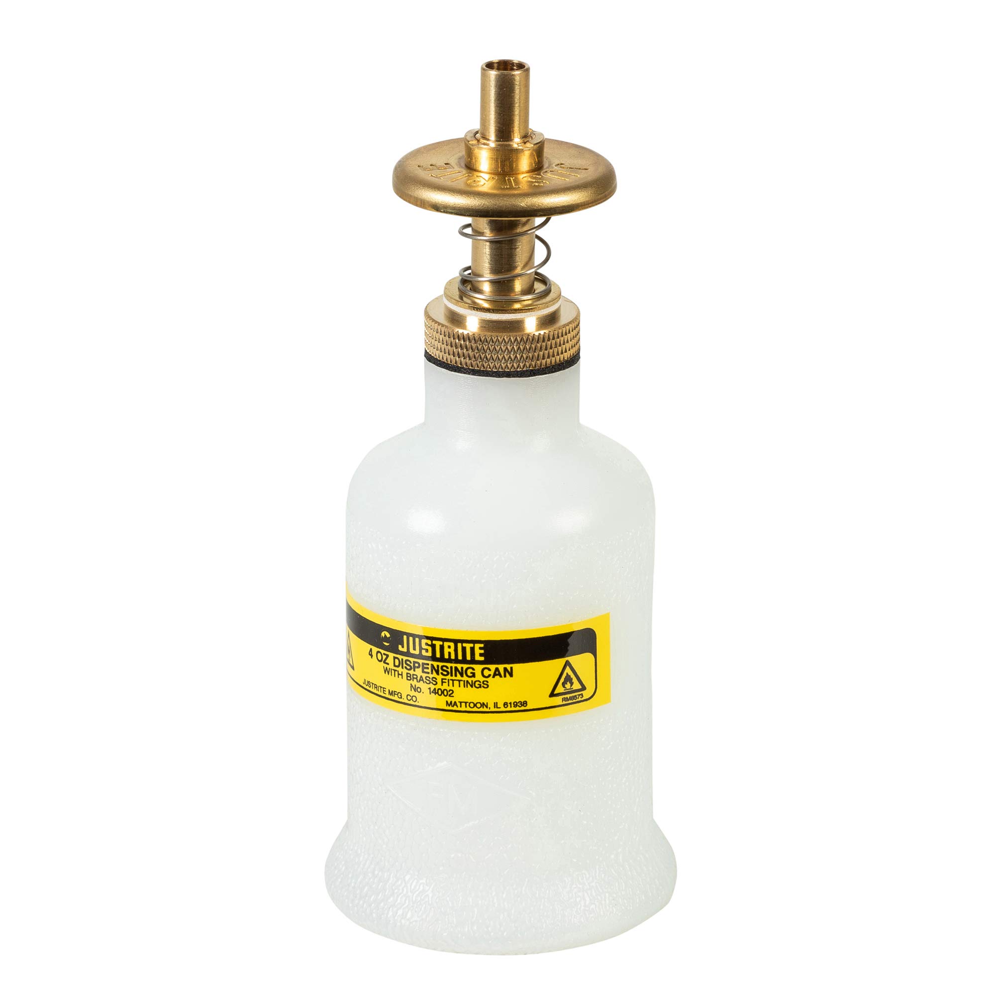 Justrite 14002 4 oz Polyethylene Nonmetallic Safety Can with Brass Head - Translucent Chemical Storage for Gasoline, Kerosene & Solvents - Ideal for Workshops, Garages & Laboratories