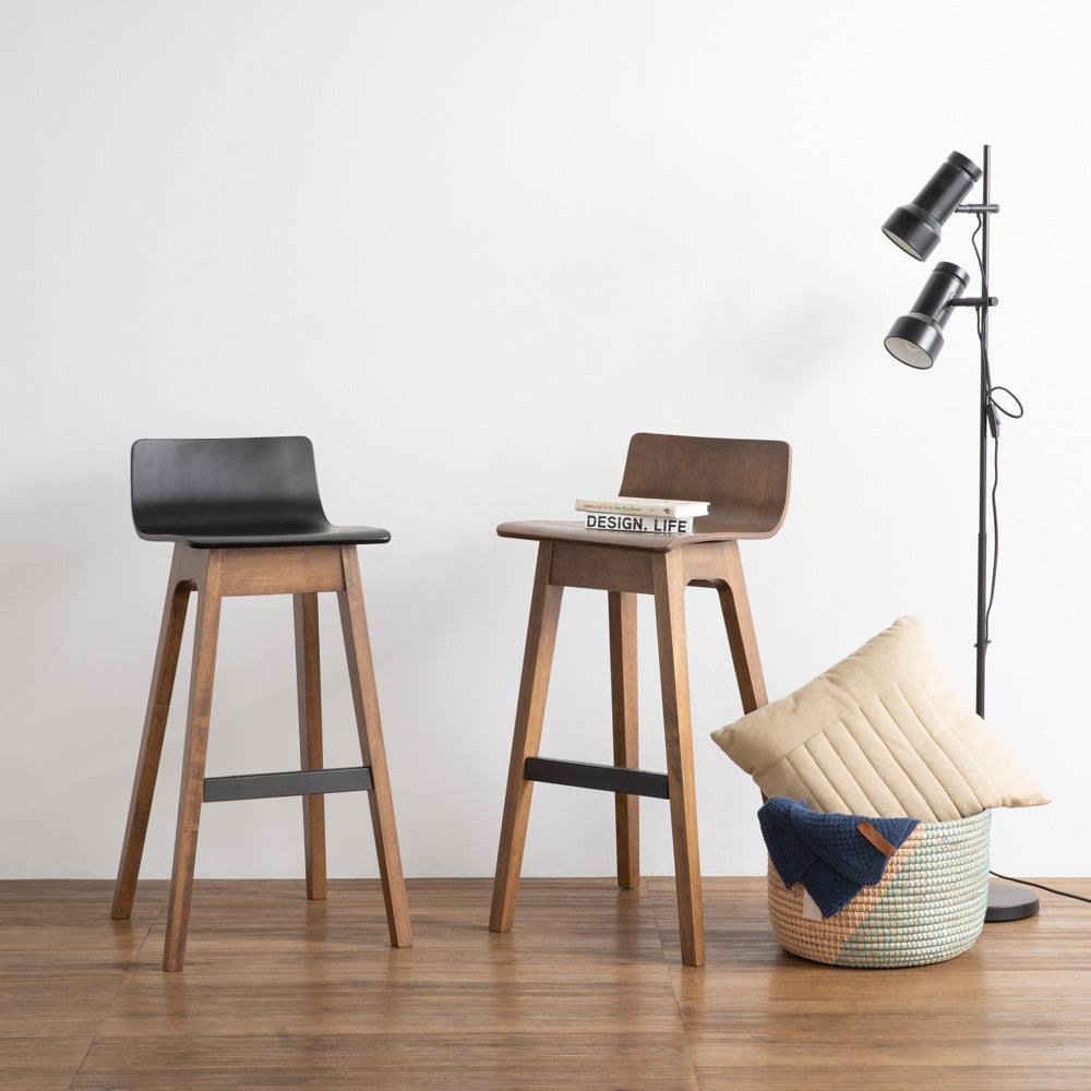 AVA Bar Stool - Modern Black & Walnut Wood Counter Height Stool for Kitchen Island, Breakfast Bar & Home Decor