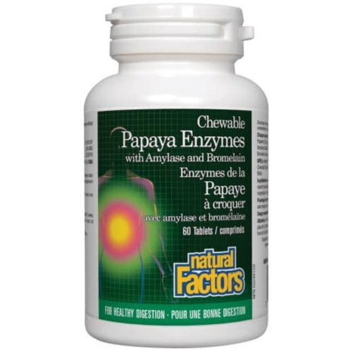 Natural Factors Papaya Enzymes 60 Chewable Tablets - Digestive Support & Bloating Relief - Perfect for After Meals & Travel