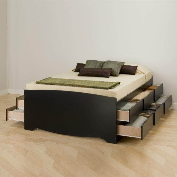 Black Tall Queen Captain’s Platform Storage Bed with 12 Drawers - Spacious Bedroom Furniture with Underbed Storage for Small Spaces & Guest Rooms