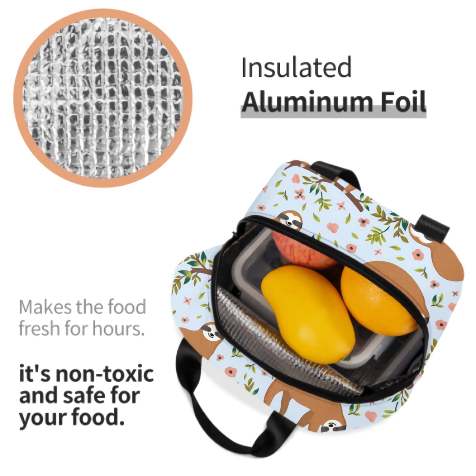 Insulated Sloth Lunch Box for Kids & Teens - Cute Cartoon Animal Design with Flowers & Trees, Bento Tote Bag for School, Work, Travel | Perfect for Women, Men & Back to School Supplies