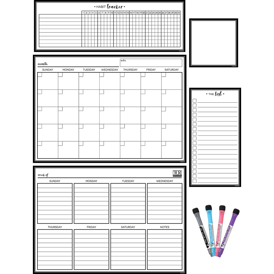 Black & White Dry Erase Magnetic Calendar Set - Reusable Monthly Planner for Fridge, Office & Home Organization - Perfect for Scheduling, Meal Planning & Family Activities