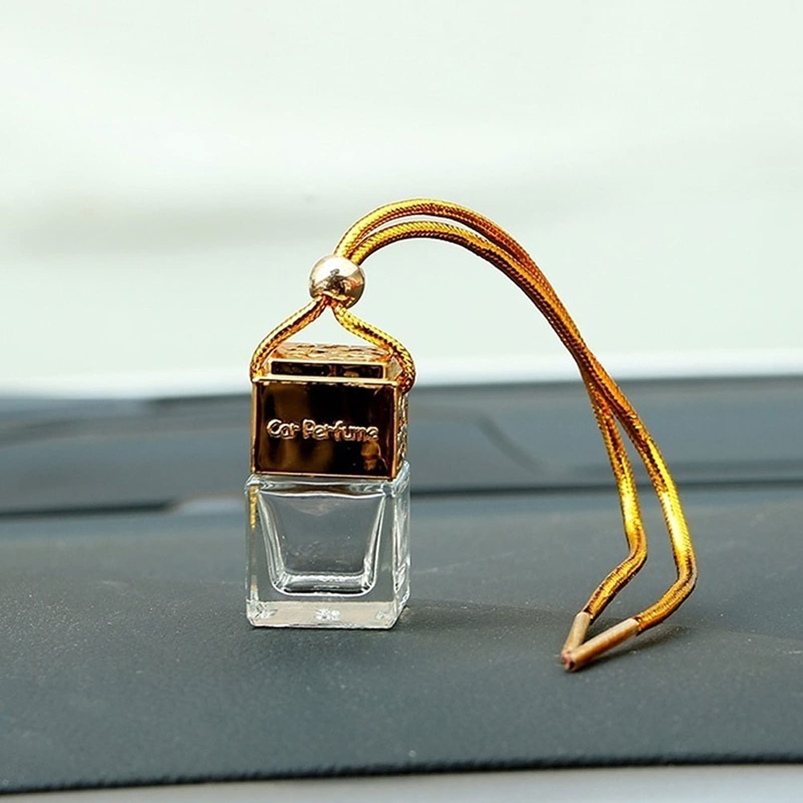 Refillable Glass Car Air Freshener Bottle - Empty Essential Oil Diffuser & Perfume Dispenser for Vehicles (Golden) | Car Air Purifier for Fresh Scent & Aromatherapy on Road Trips, Commutes & Daily Driving