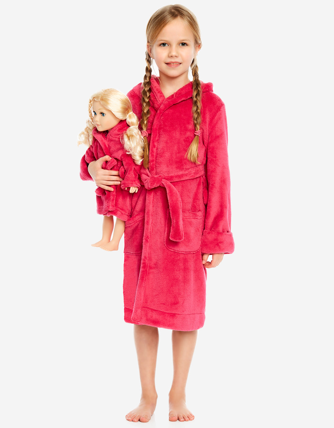Girl & Doll Matching Fleece Hooded Robe Set - Soft & Cozy Toddler and Baby Doll Robes (Pink/Blue/Gray) - Perfect for Dress-Up, Playtime & Photo Shoots