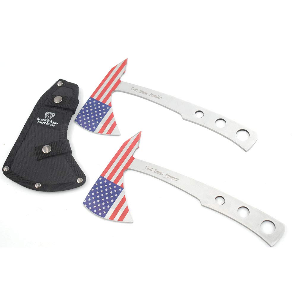 Snake Eye Tactical Compact Tomahawk - Camping Axe for Hunting, Fishing & Survival - Throwing Hatchet with USA Flag Design - Perfect for Outdoor Adventures, Bushcraft & Emergency Preparedness
