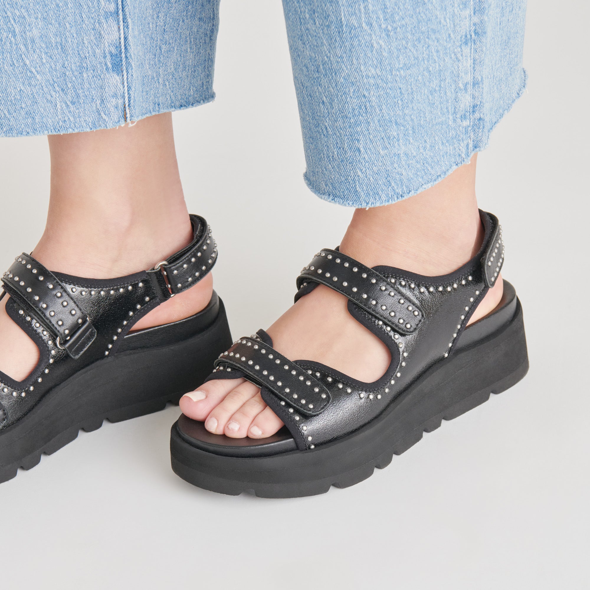 Dubai Stud Sandals for Women - Midnight Crinkle Patent Leather Fashion Sandals - Perfect for Parties, Weddings & Evening Events