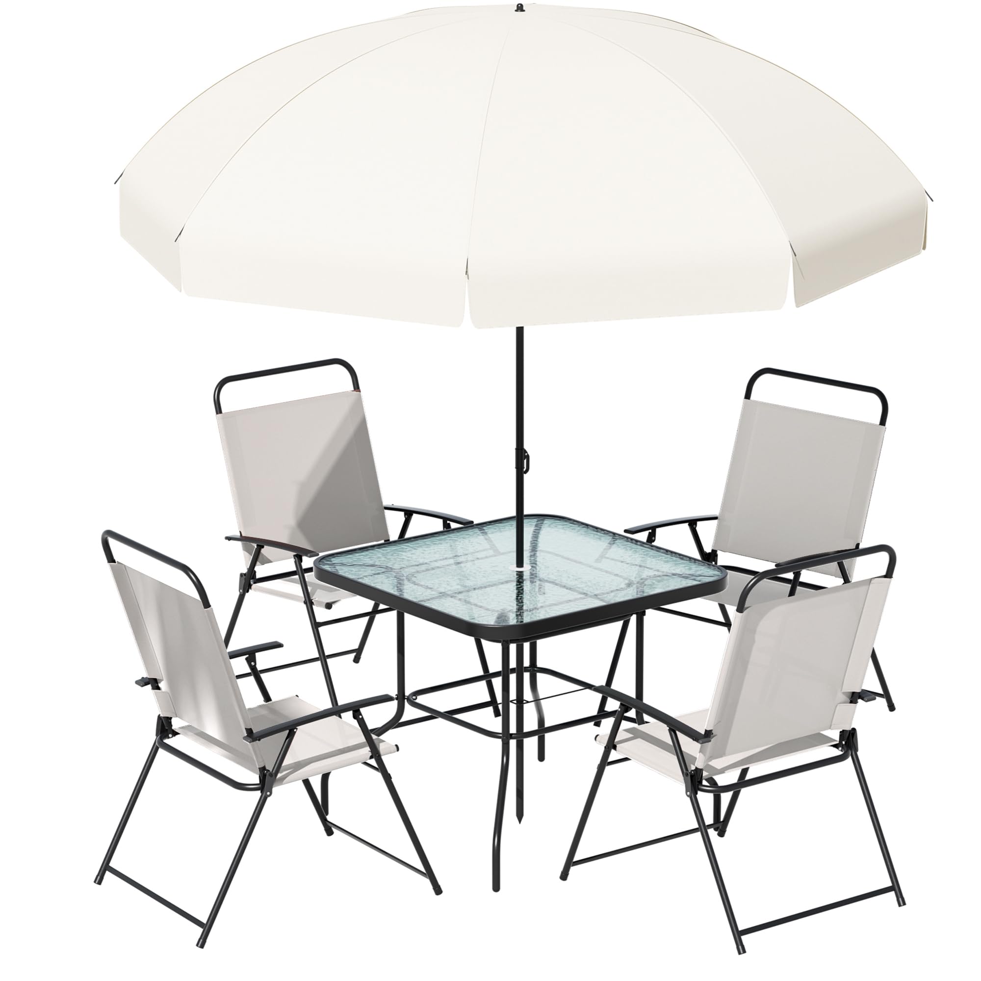 **Amopatio 4-Piece Outdoor Patio Dining Set with Umbrella - Folding Chairs & Glass Table for Lawn, Deck, Garden, Backyard - Perfect for BBQs, Family Gatherings & Relaxing Outdoors**