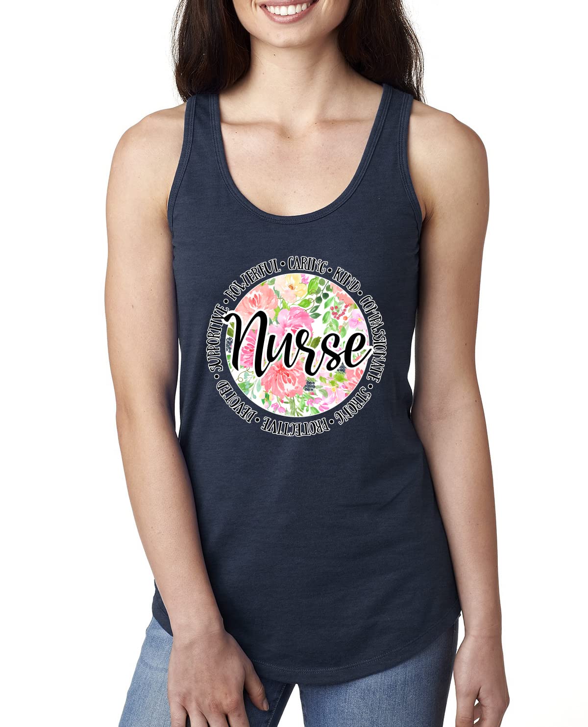 Floral Nurse Appreciation Tank Top for Women - Comfortable Racerback Casual Tee for Nurses Week, Medical Professionals & Healthcare Workers - Perfect for Gifts, Workwear or Everyday Use